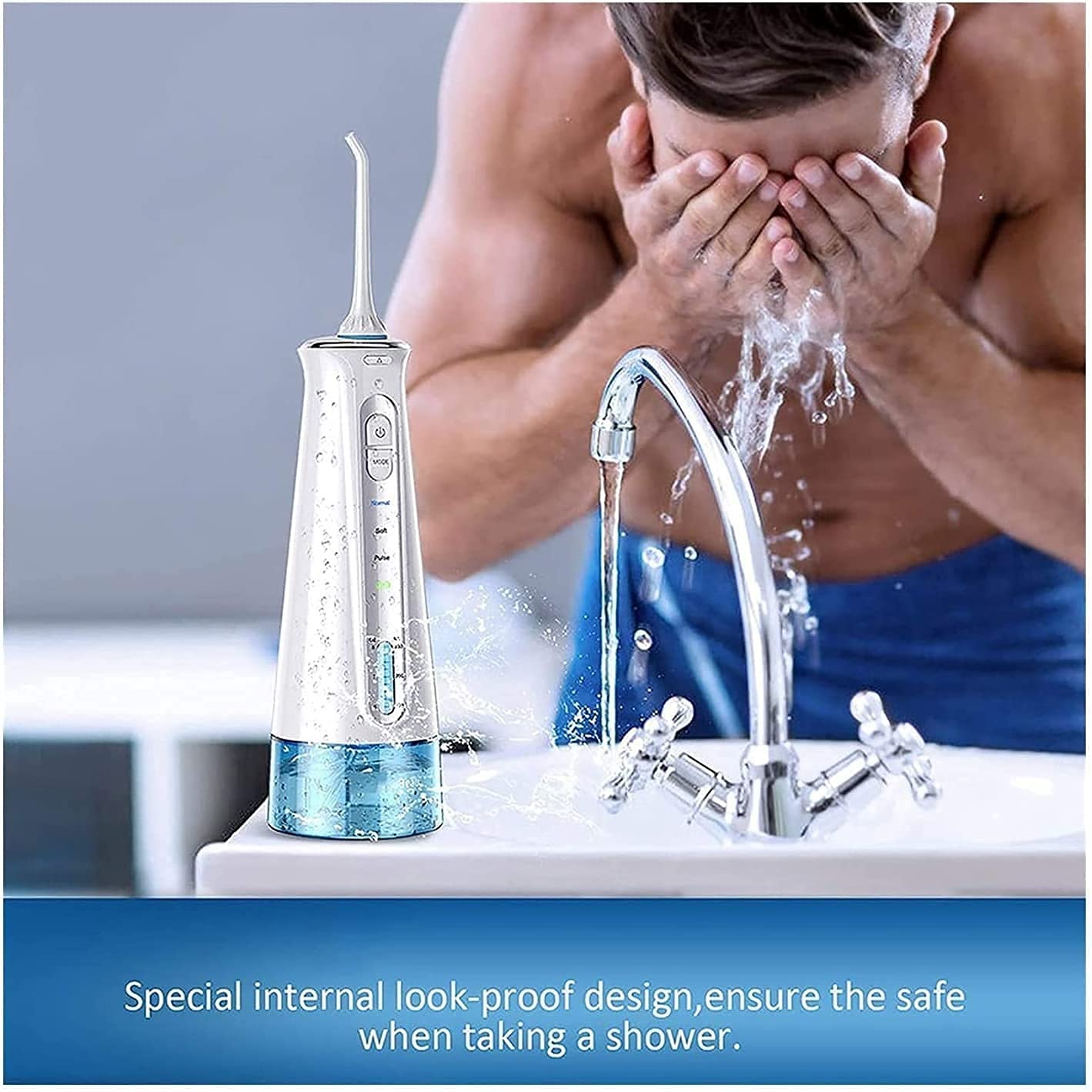 Irrigatore odontoiatrico portatile del flosser del flosser del flosser per i graffe dei denti per la cura dei denti con 4 punte del jet 3 Modalità IPX7. Impermeabile 30. 0ML. Serbatoio dell'acqu