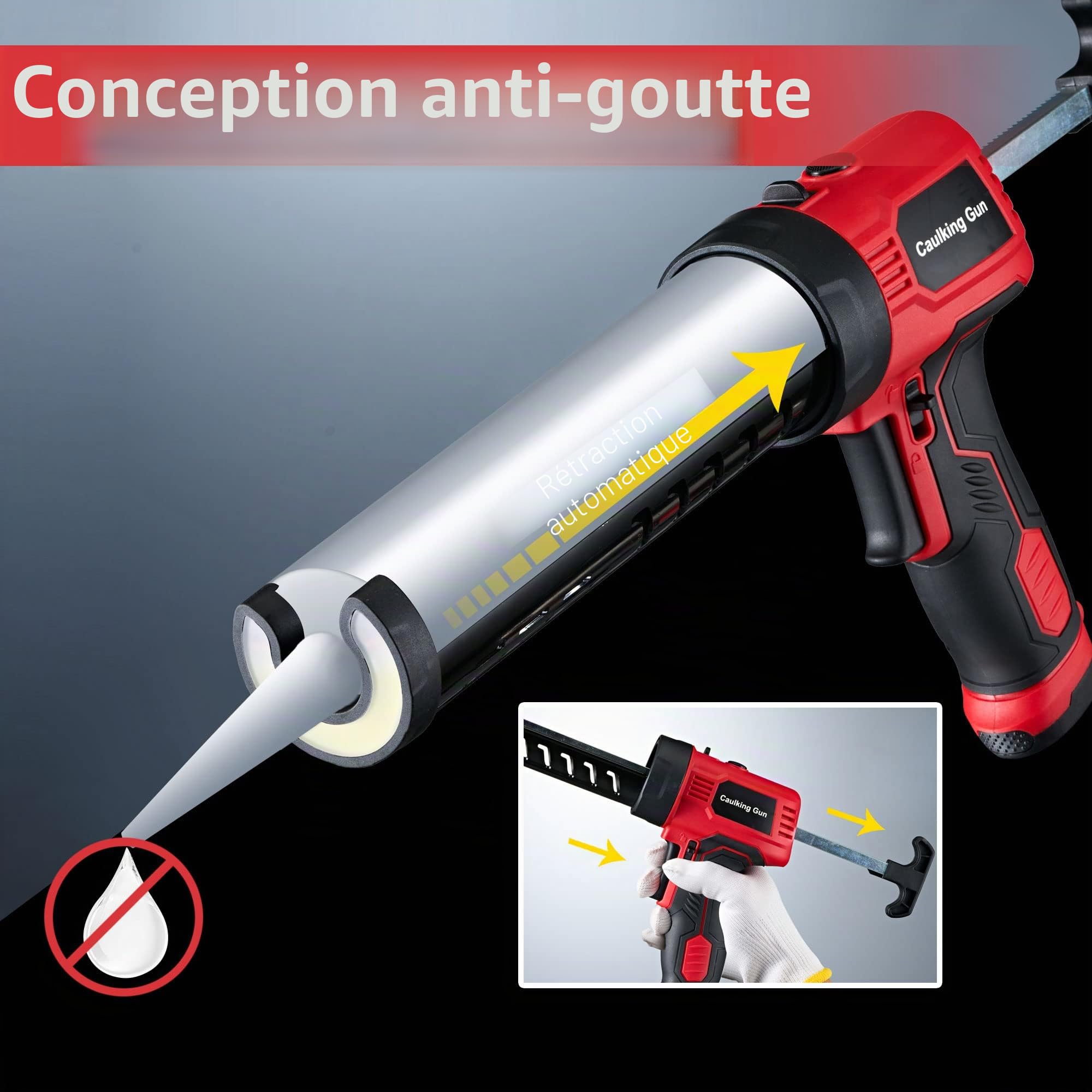 Pistolet à calfeutrer électrique anti-goutte 300 kg sans fil silicone débit constant 283,5 g