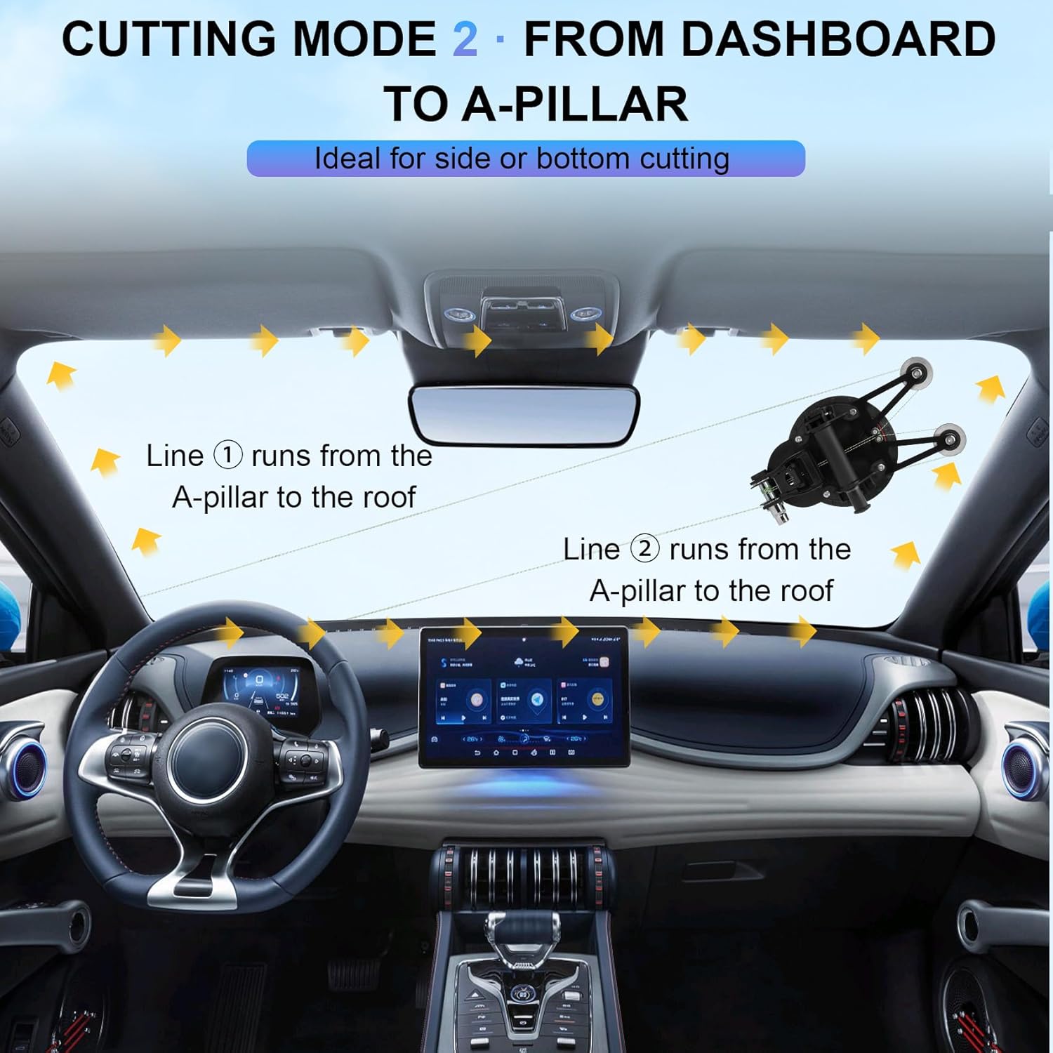 Auto Windshield Glass Removal Tool Kit with Heavy-Duty 200mm Suction Cup, 580lbs Load Capacity, Self-Locking System & 1.2mm Thick Reinforced Cutting Wire for Fast and Safe Glass Separation