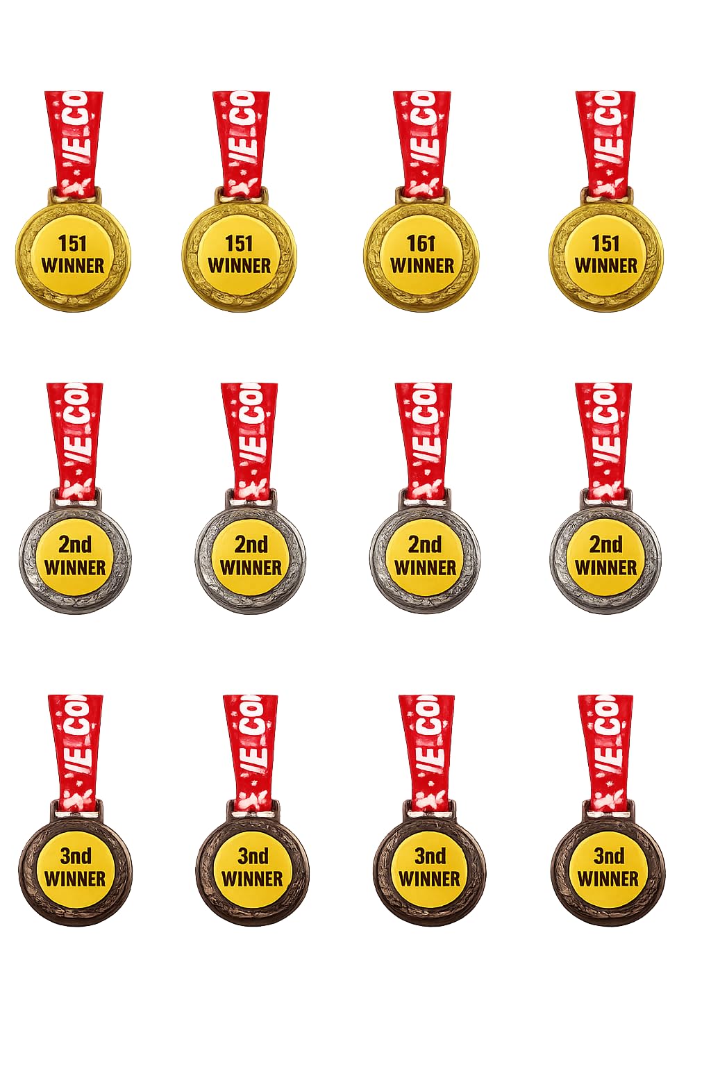 Pack of 12 Winner Medals with Ribbon – 4 Gold 1st Winner + 4 Silver 2nd Winner + 4 Bronze 3rd Winner | Metal Award Medals with Tricolor Neck Ribbon | Sports, Schoo (Medal_1-12)-picture-15