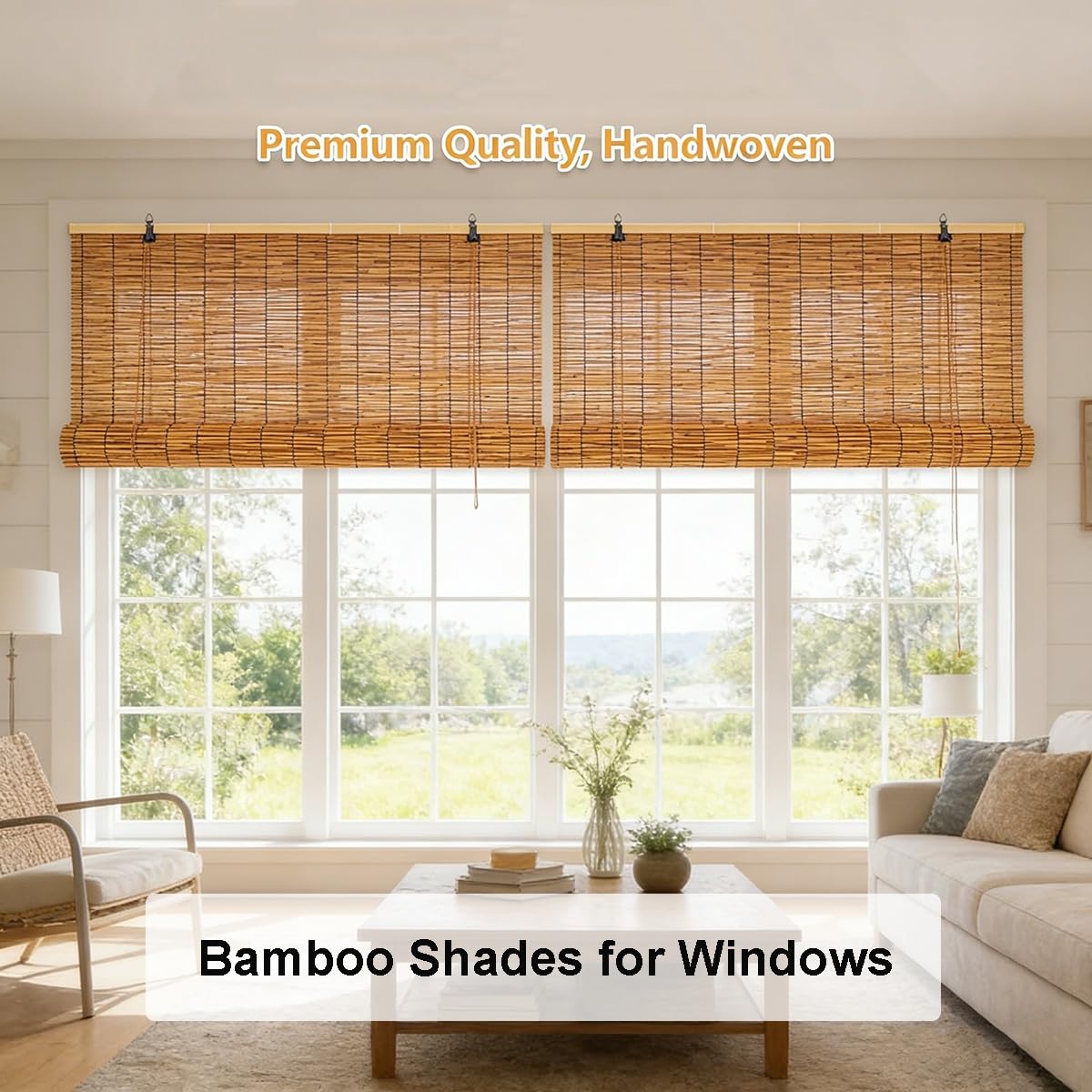 Store Enrouleur Bambou sur Mesure Largeur 45 à 160 cm, Protection Solaire Store Romain en Bambou pour Fenêtre, Terrasse et Jardin, Installation Simple(125 cm x 220 cm)