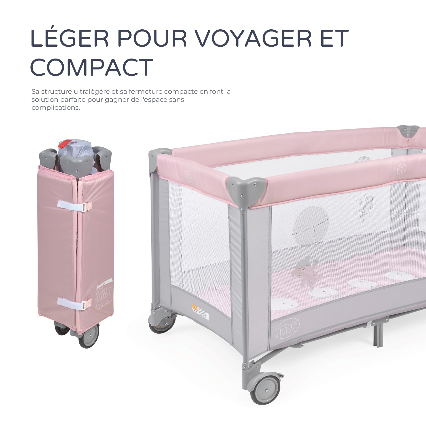 Innovaciones MS 630135 – Lit de voyage pour bébé 3 pièces 120 x 60, avec matelas et sac de transport, de 0 + mois jusqu'à 15 kg, pliable et montage facile, structure légère et très stable, pour filles