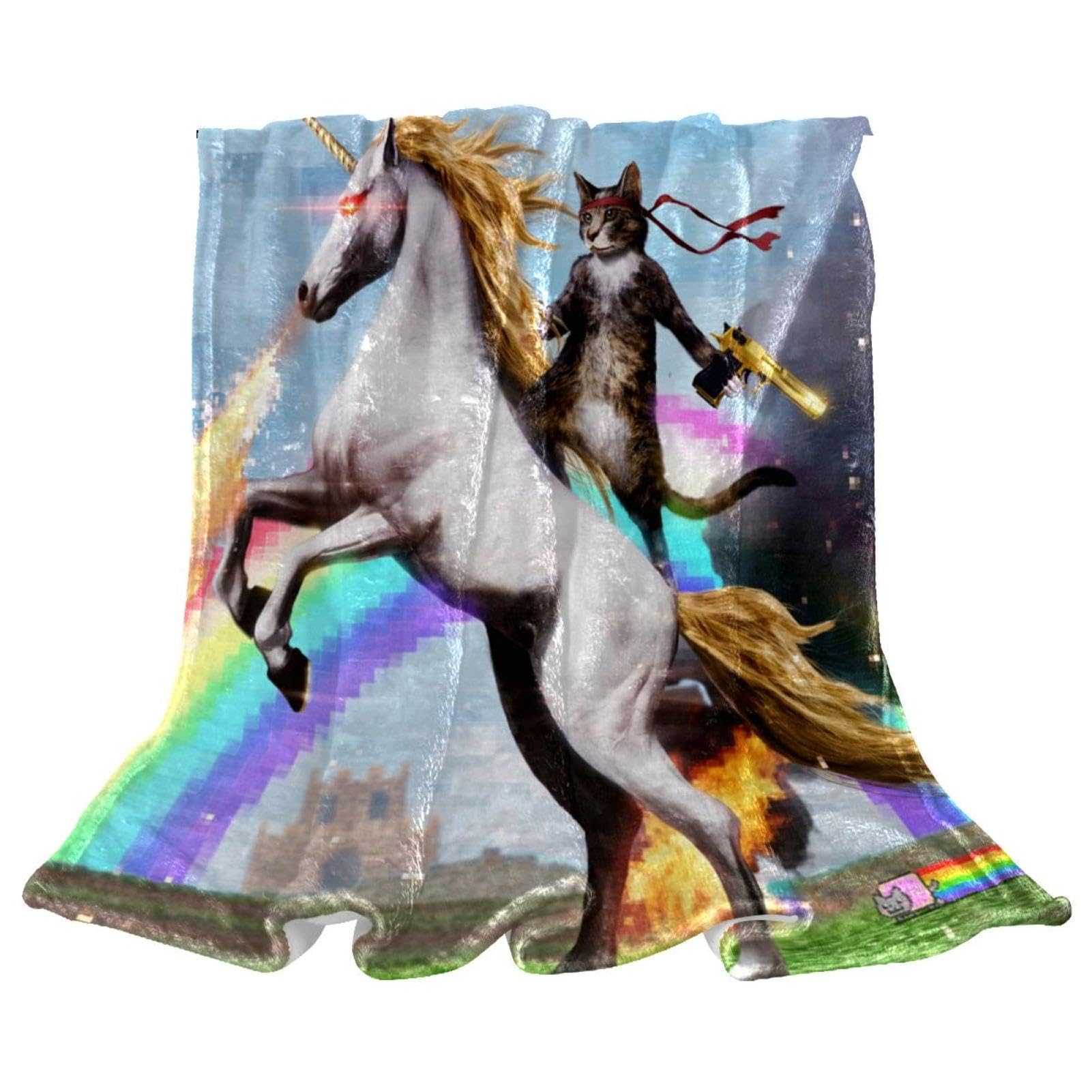 Couverture polaire chat licorne de qualité supérieure, microfibre douce 150x100
