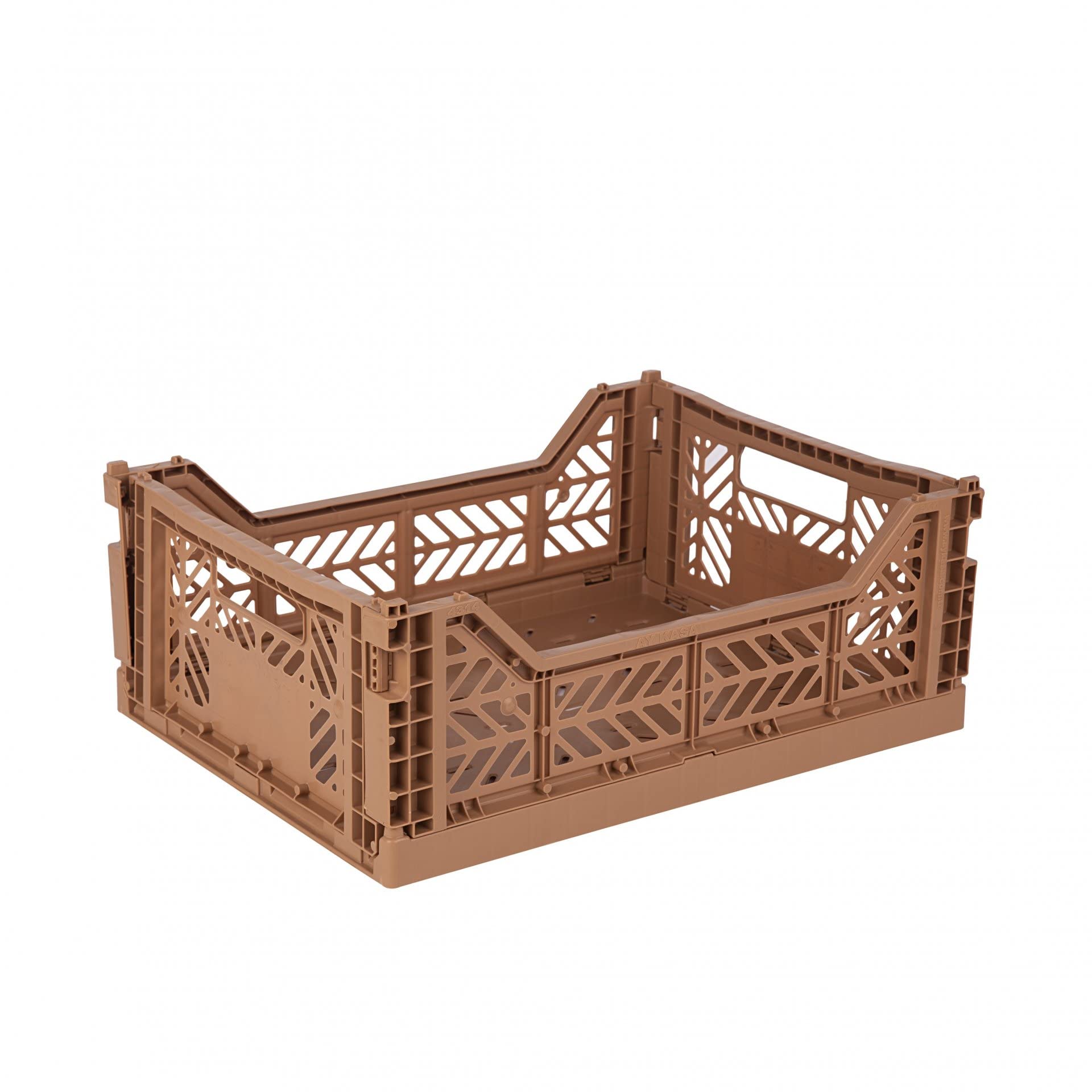 Aykasa Tan Folding Crate, Sturdy Folding Box, Plastic, Stackable, Midi (40 X 30 X 14 Cm)