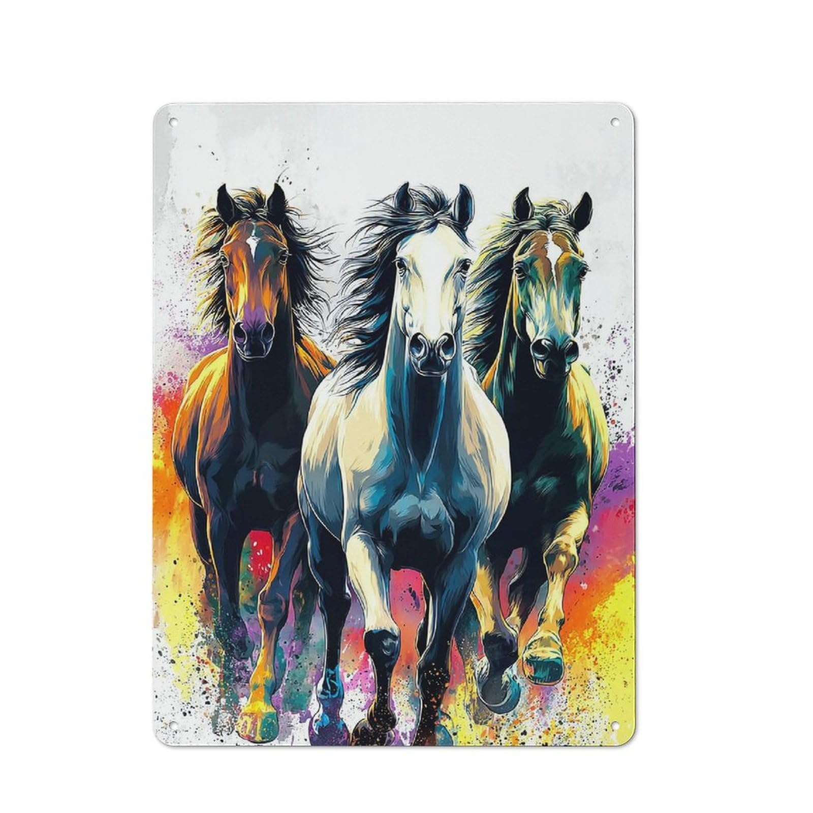 Colorful Horse Trio Artwork Cottage Metal Wall Decor 40x30cm, Shed Metal Sign for Conservatory, Home Bar Or Utility Room