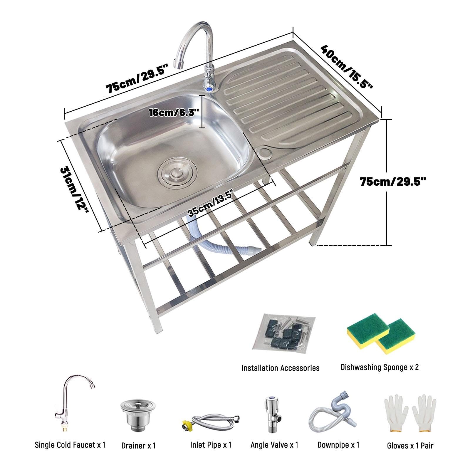 Catering Lavello In Acciaio Inox Giardino da Esterno 75x40xH75cm