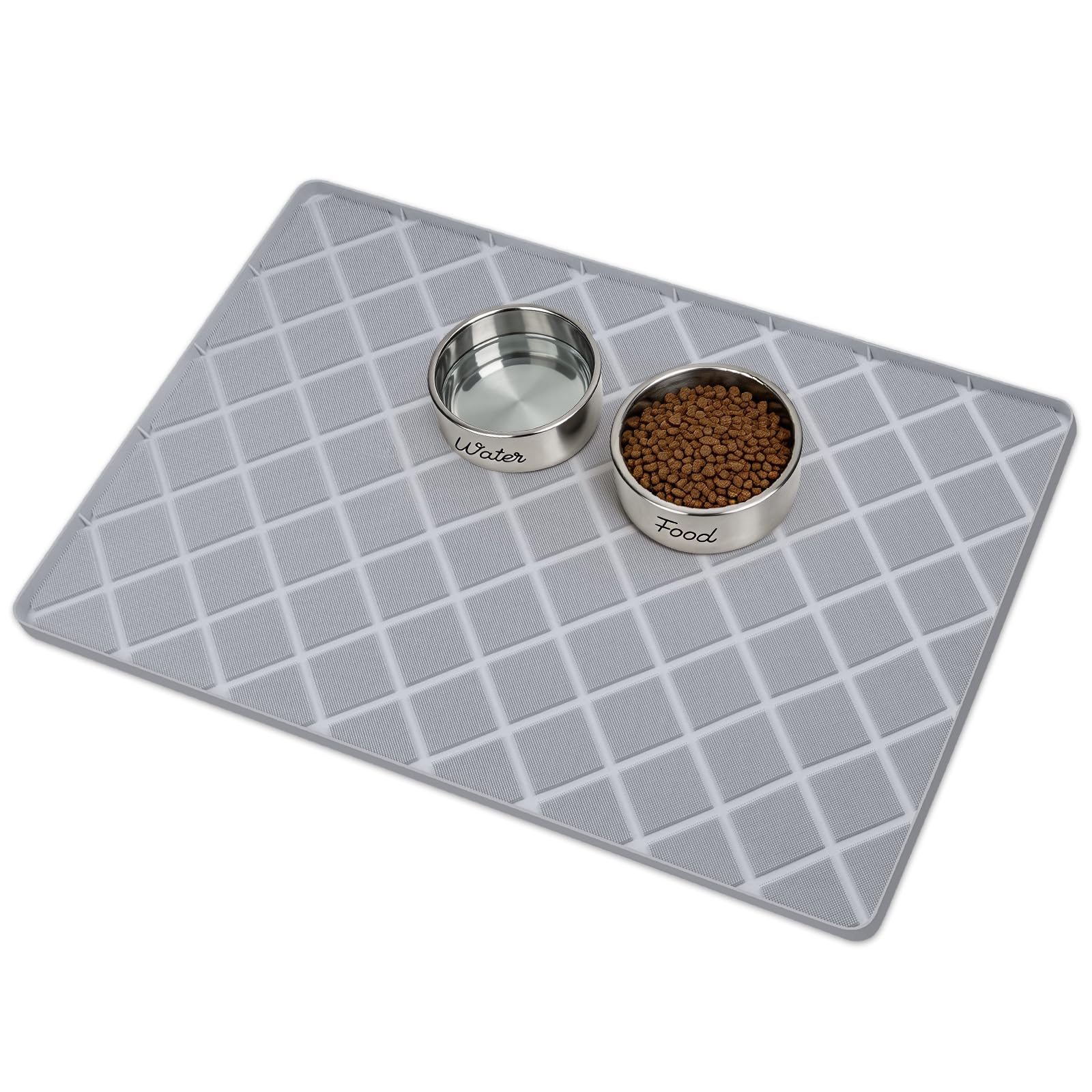 Grand tapis de gamelle pour chien avec brosse Gris 127 x 89 cm