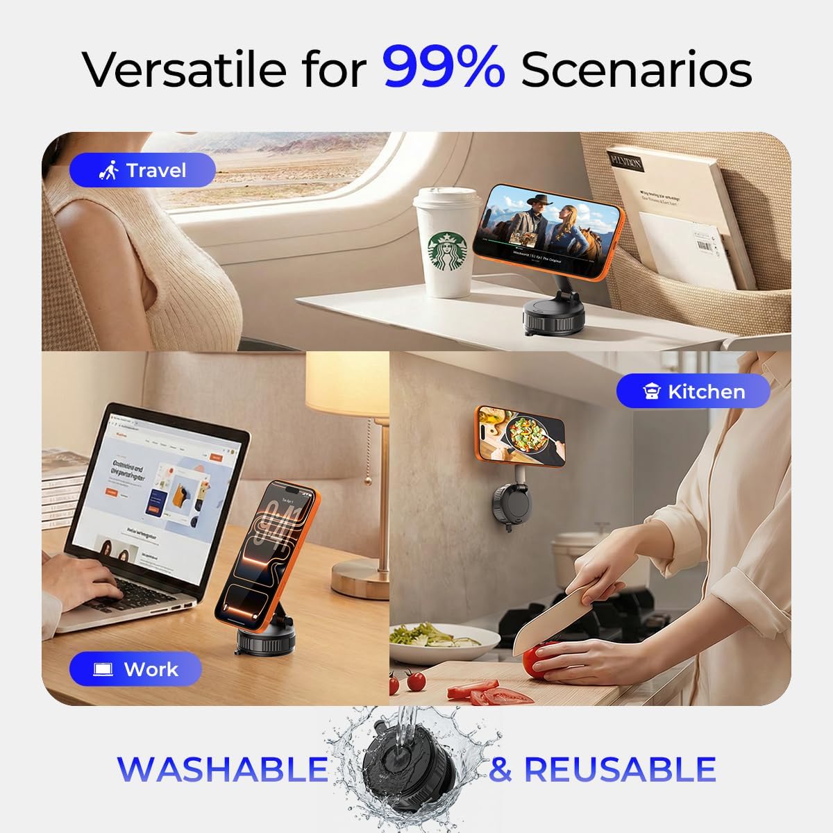 Magnetic Car Phone Holder, Strong Magnet with Vacuum Suction Cup Dashboard Mount, 360° Rotatable Adjustable Angle, Foldable Lightweight Car Phone Stand for iPhone 17/16/15/14/13/12 Pro Max