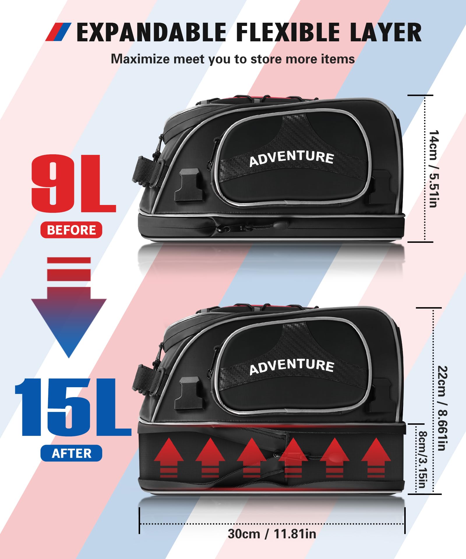 NICECNC Motorcycle Tail Bag 15L Expandable Motorcycle Rear Seat Bag, PVC Anti-abrasive Bottom, Universal Helmet bag Rear Luggage Rack Bag Storage Bag with Shoulder Strap for Riding Camping Walking