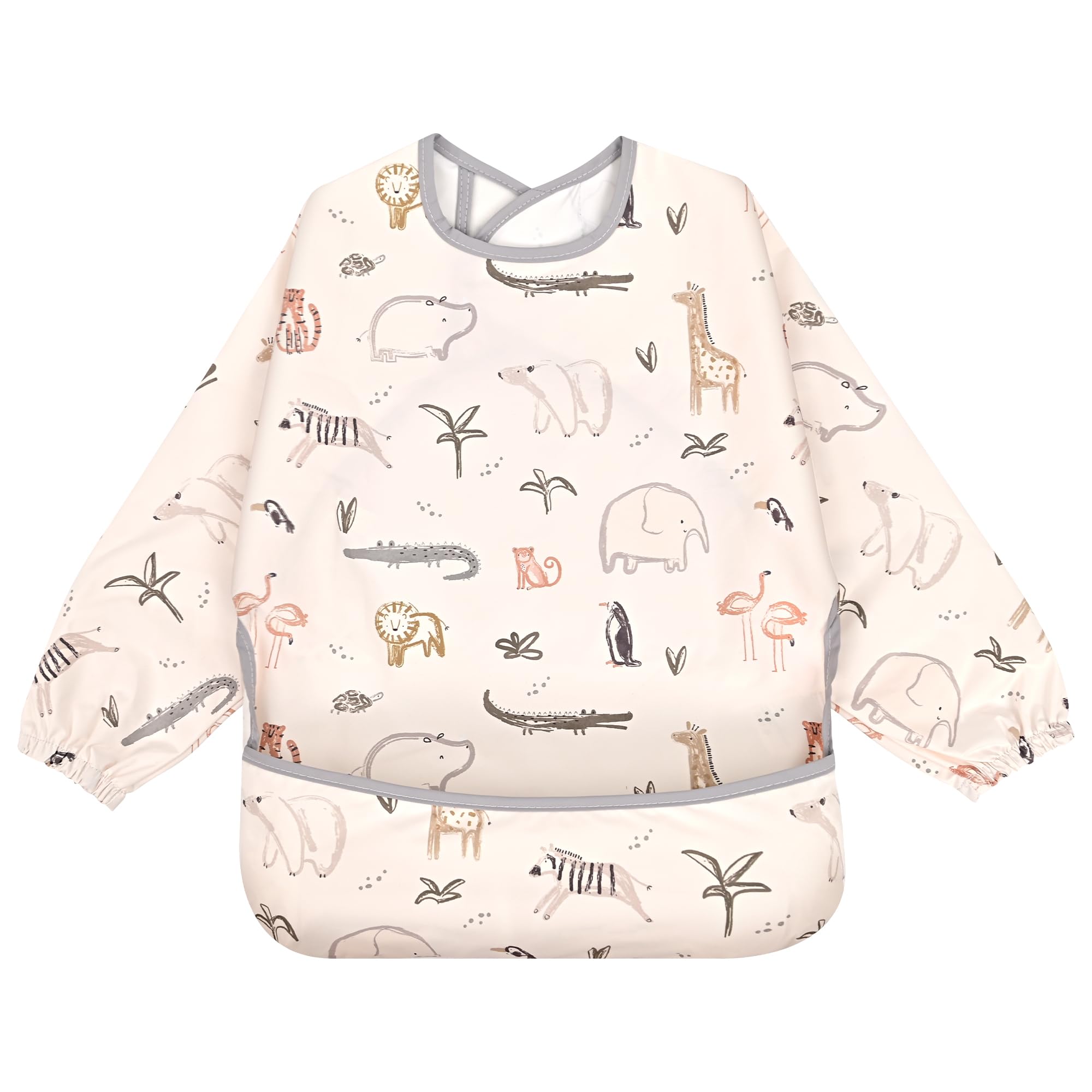 Little Dimsum Lätzchen Baby Lätzchen mit Ärmeln, Lätzchen Wasserdicht Abwaschbar Ärmellätzchen, Baby Bibs Set für Kleinkinder mit Großer Tasche (6-36 Monate)（Zoo）