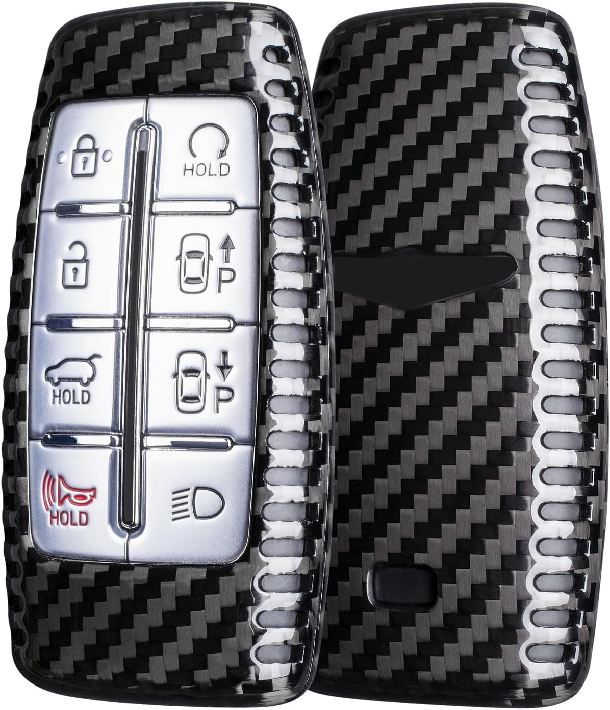 Key Fob Cover Compatible with Genesis,Carbon Fiber Car Key Case Protector Compatible for G70 G80 G90 GV70 GV80 GV90 Key Fob Cover with Keychain Smart Key Fob Holder,Black