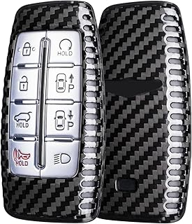 Key Fob Cover Compatible with Genesis,Carbon Fiber Car Key Case Protector Compatible for G70 G80 G90 GV70 GV80 GV90 Key Fob Cover with Keychain Smart Key Fob Holder,Black