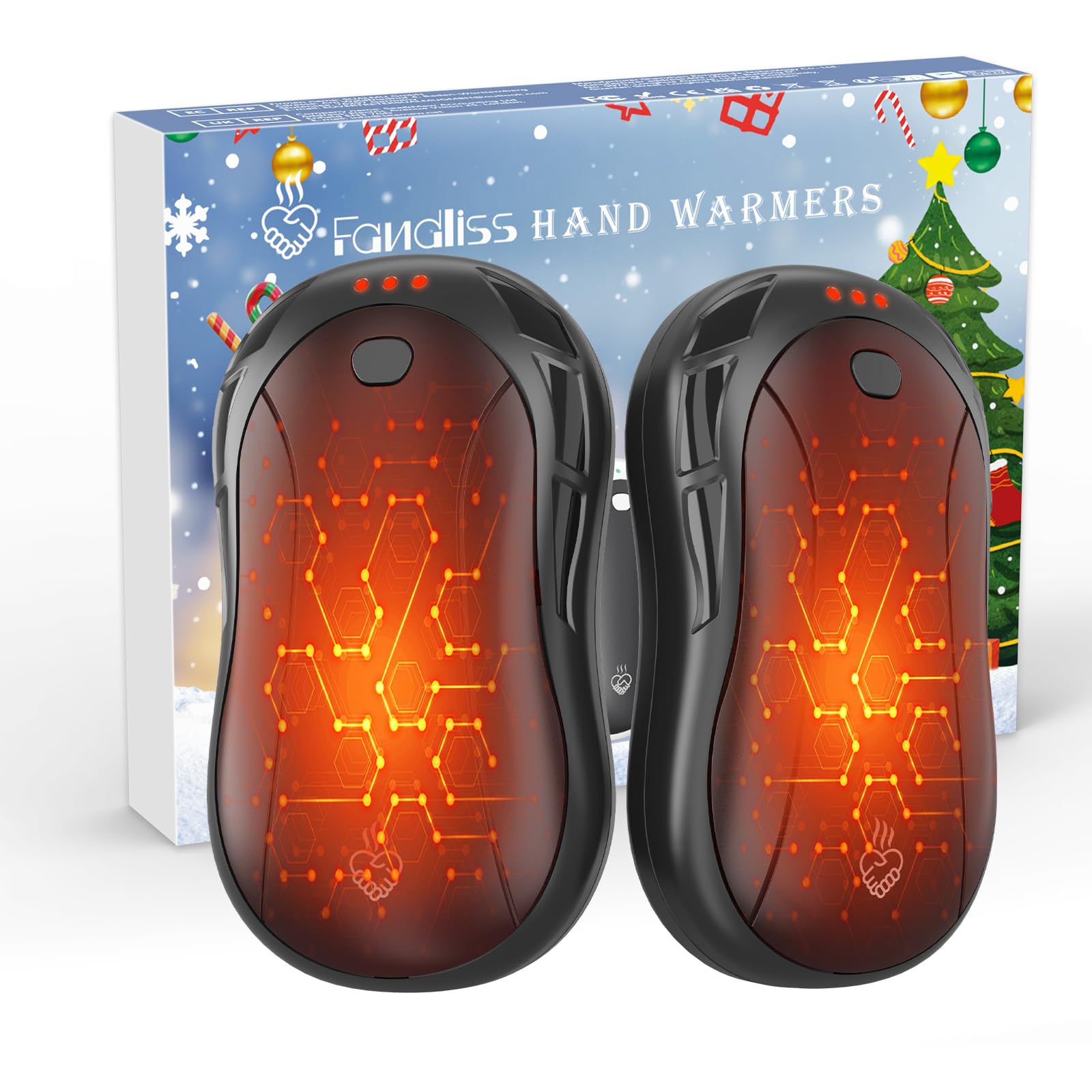 FANDLISS Rechargeable Hand Warmers,2‑Pack,3 Heat Levels Pocket Heater,Black