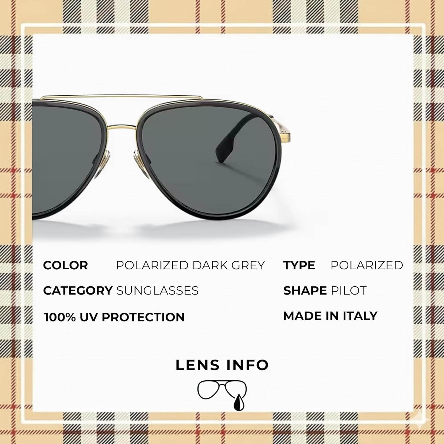 BURBERRY Oliver BE3125 Pilot Shape Metal Sunglasses with Luxury Eyewear Kit - Image 4