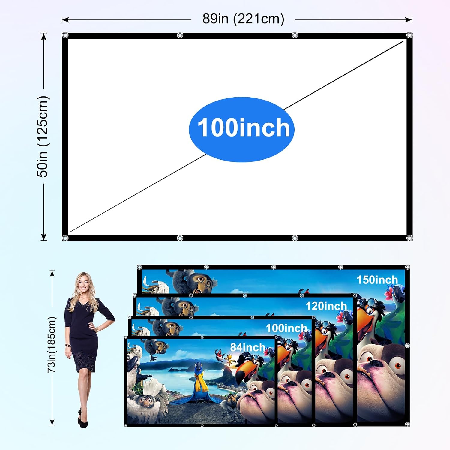 Projector Screen 100 inch,Portable Movie Projector Screen 16:9 HD Indoor Outdoor Double Sided Rear Projection Screen Video for Home, Party, Office, Classroom image 4