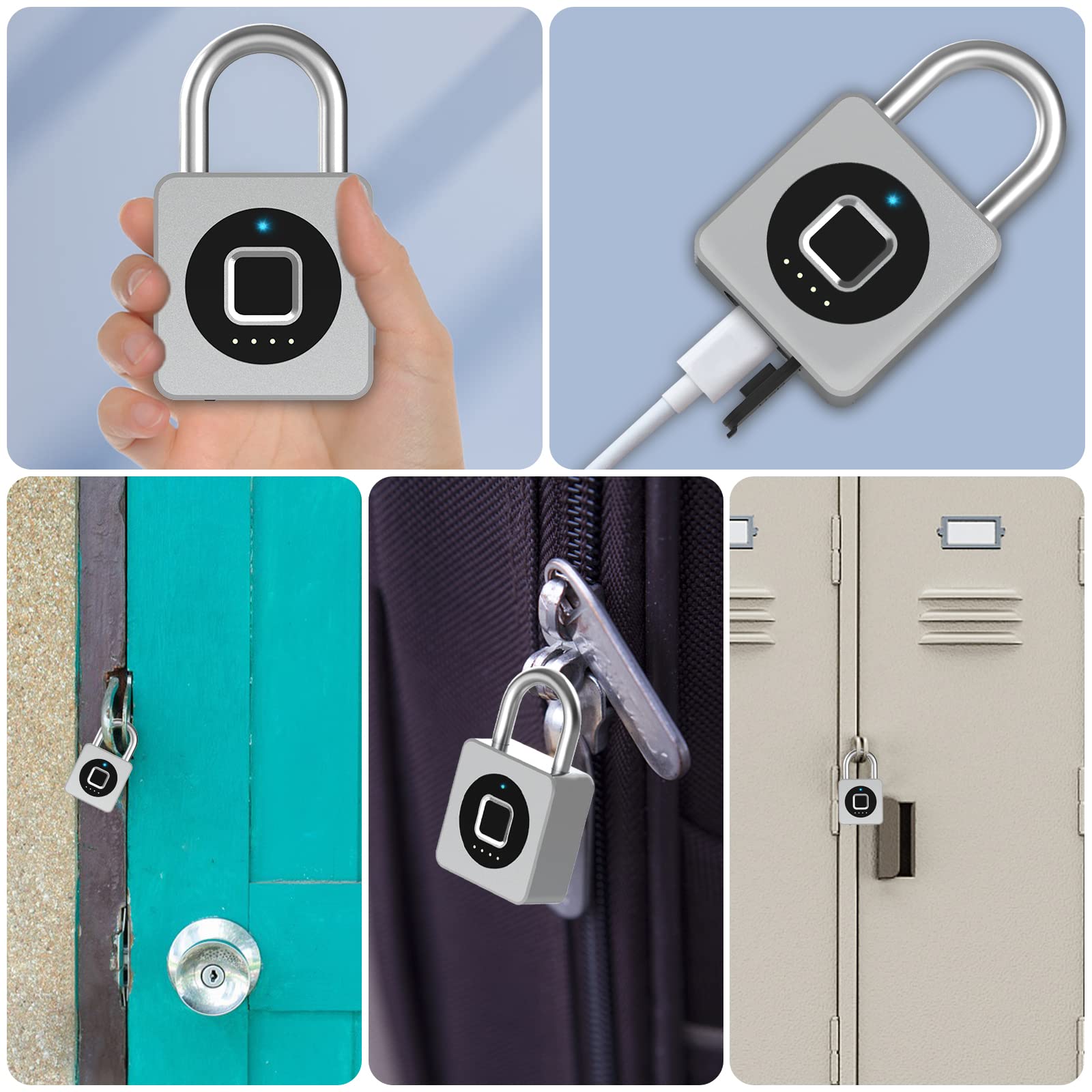 Eseesmart Cadenas à empreintes digitales, pour salle de sport, Bluetooth avec empreintes digitales, IOS Watch, cadenas étanche pour bagages, entrepôts, voiture de fret, garage, casier