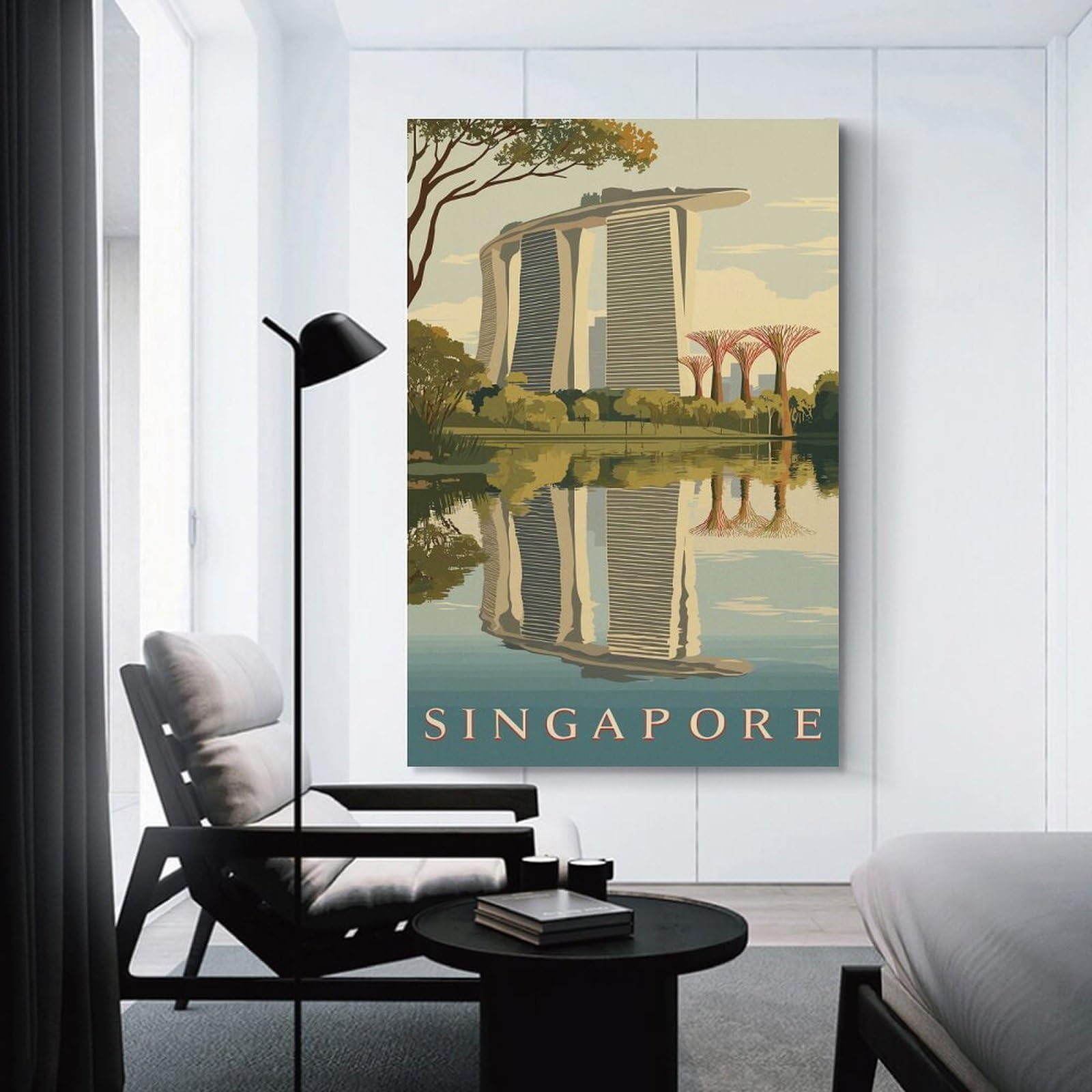 Junmoney Singapore Skyline with Marina Bay Sands Decorative Canvas Print 24x36inch(60x90cm), for Corridors, Hallways Or Apartment Entries, Decorative Wall Art for Narrow Spaces