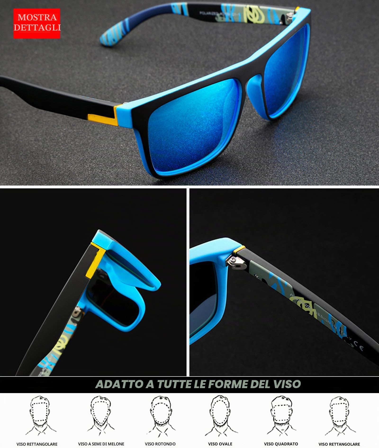 LEDING&BEST Occhiali da Sole da Uomo Donna Polarizzati UV400 Pesca e Guida | Più colori,Leggero,montatura quadrata, lenti polarizzate TAC-HD,per sport,viaggi,golf,trekking,baseball,climb,beach,party