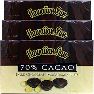 Hawaiian Sun Island Chocolates Gift Pack - Kona Crunch, 70% Cacao Dark Chocolate Macadamia Nuts, 5 oz