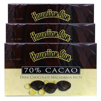 Hawaiian Sun Island Chocolates Gift Pack - Kona Crunch, 70% Cacao Dark Chocolate Macadamia Nuts, 5 oz