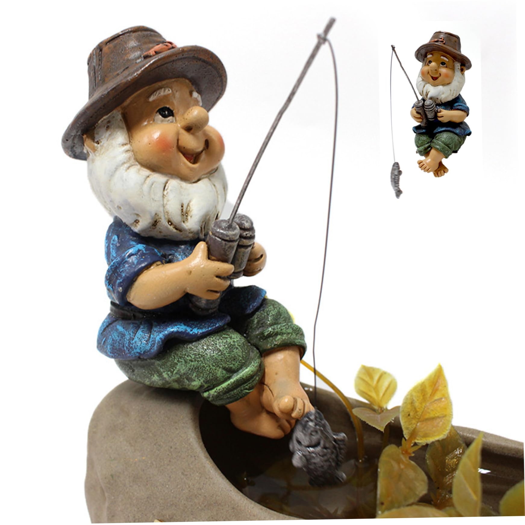 Garden Gnomes Fishing Figure 4.33x2.95x5.31 Samll Cute Decorative Resin Gnome Garden Statue for Outdoor, Gnome Figurines