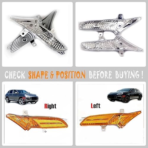 Miniatura 3 de Tapa de luz de marcador lateral para Porsche Cayenne 07-10 9PA1 955 957 Base Sport Turbo GTS S 2007 2008 2009 2010 Lámpara intermitente LED amarillo