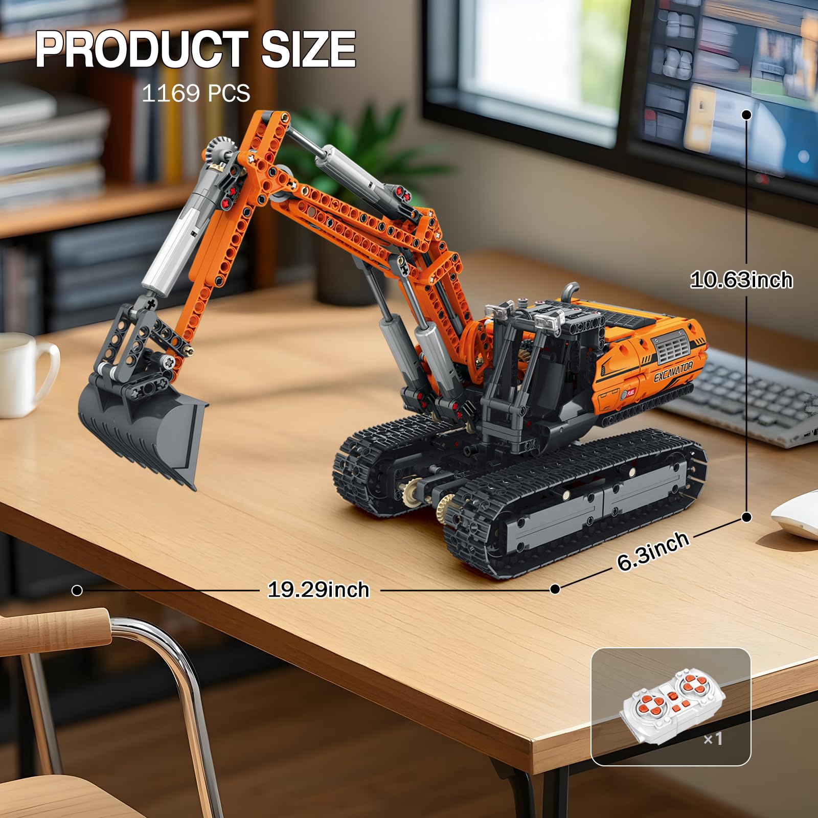Reobrix Juego de construcción de excavadora RC, modelo de excavadora de control remoto con motor, juguetes de construcción de camiones para niños 22003, bloques de construcción de vehículos, juguetes
