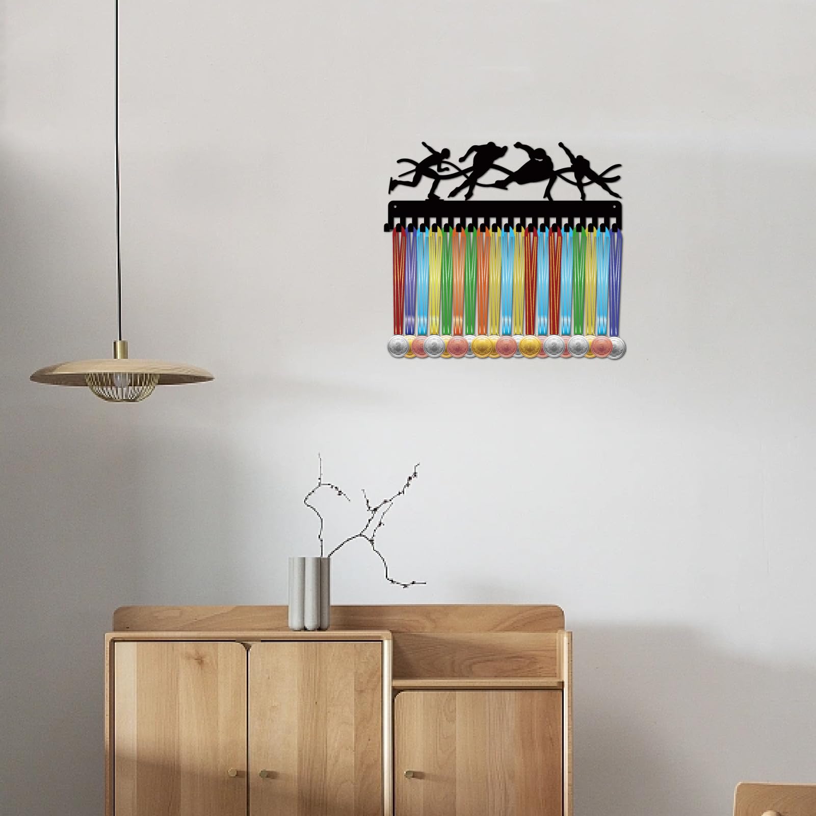 Porta Medaglie Da Parete 'Never Give Up' - Per Oltre 60 Medaglie | Acciaio Nero - Foto 8