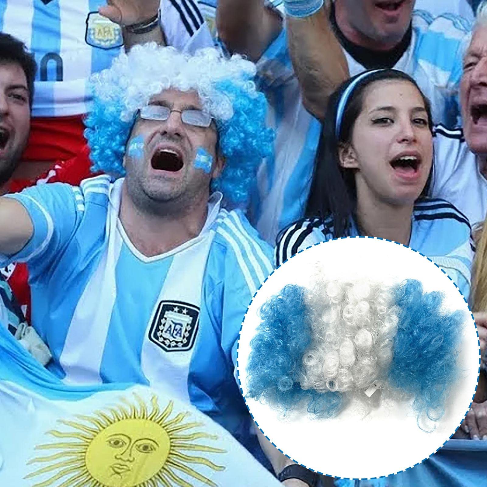 Fußball WM 2022 Fan-Perücke In Nationalflaggen-Farben - Argentinien, PET-Material, Für Karneval & Party