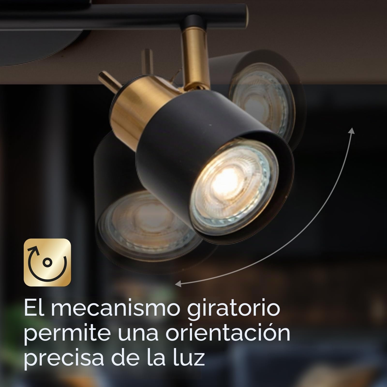 Lámpara de techo con 4 focos orientables, metal, focos LED de interior para pasillo y cocina