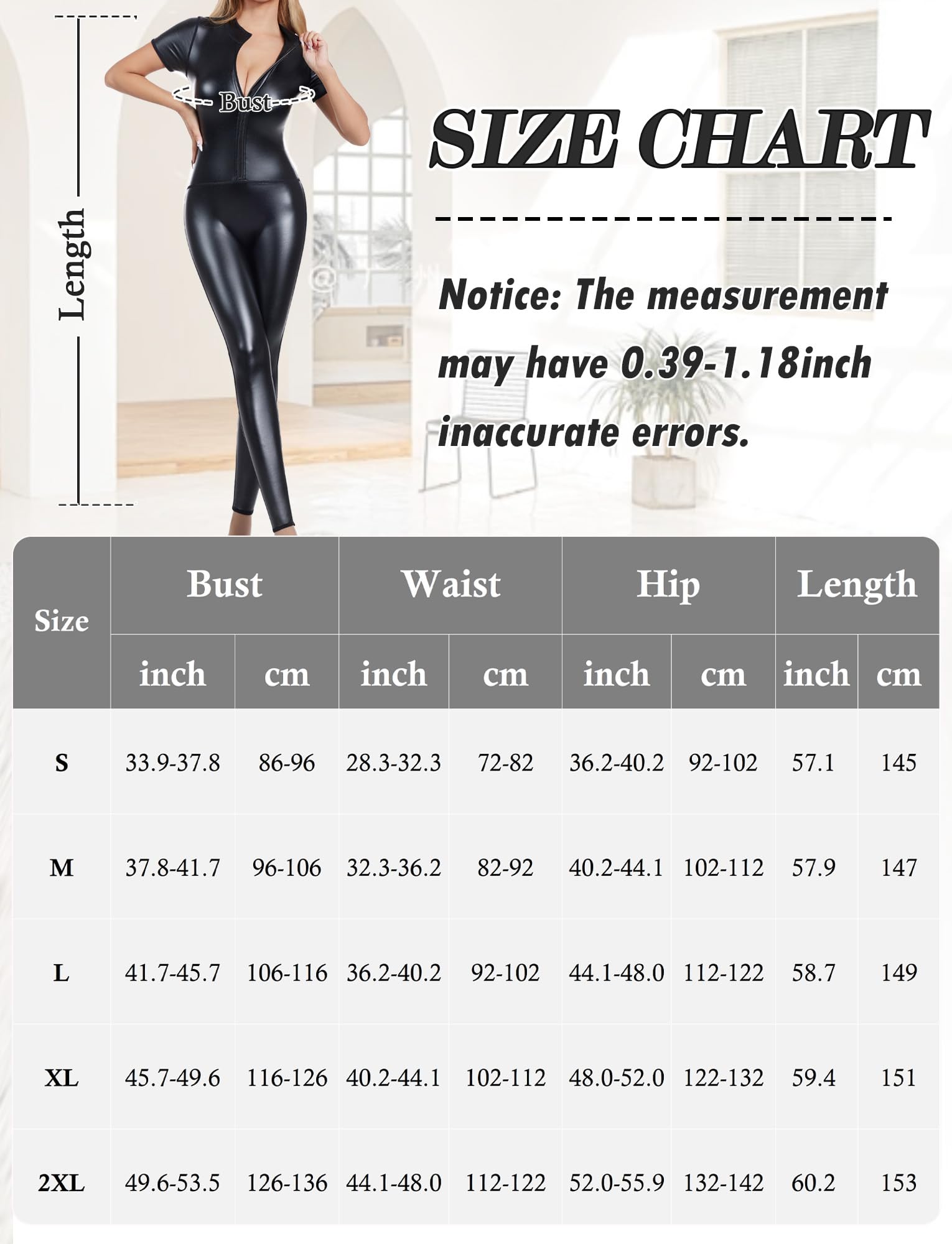 Bodysuit Donna in Pelle Leotard con Anteriore Zip Aderente Stretch Abito per Halloween Formazione Sportivo Spettacolo S-4XL