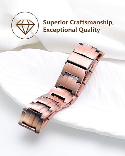 Miniatura 21 de Feraco Pulsera de cobre para hombre, 3 veces más fuerza, pulsera de terapia magnética, joyería de cobre con potentes imanes de 3800 Gauss