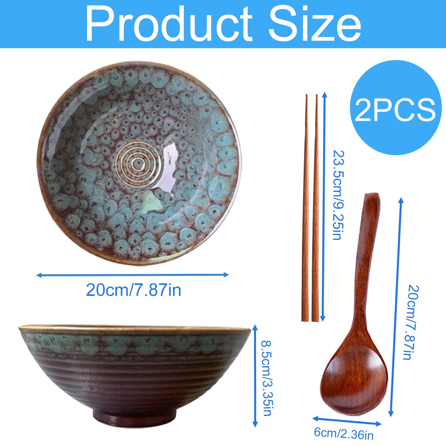 Sightday Ramen Bowl Set of 2 (1200ml), Ceramic Bowls With Spoons and Chopsticks for Pasta Soup, Salad, Cereal, Snacks - Image 2
