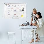 Comix Tableau blanc du calendrier d'effacement magnétique, 36 x 24 Inches Calendrier mensuel Panneau d'effacement à sec pour mur, planificateur de cadre en aluminium Panneau blanc avec marqueurs d'Erase à sec, Eraser, aimants