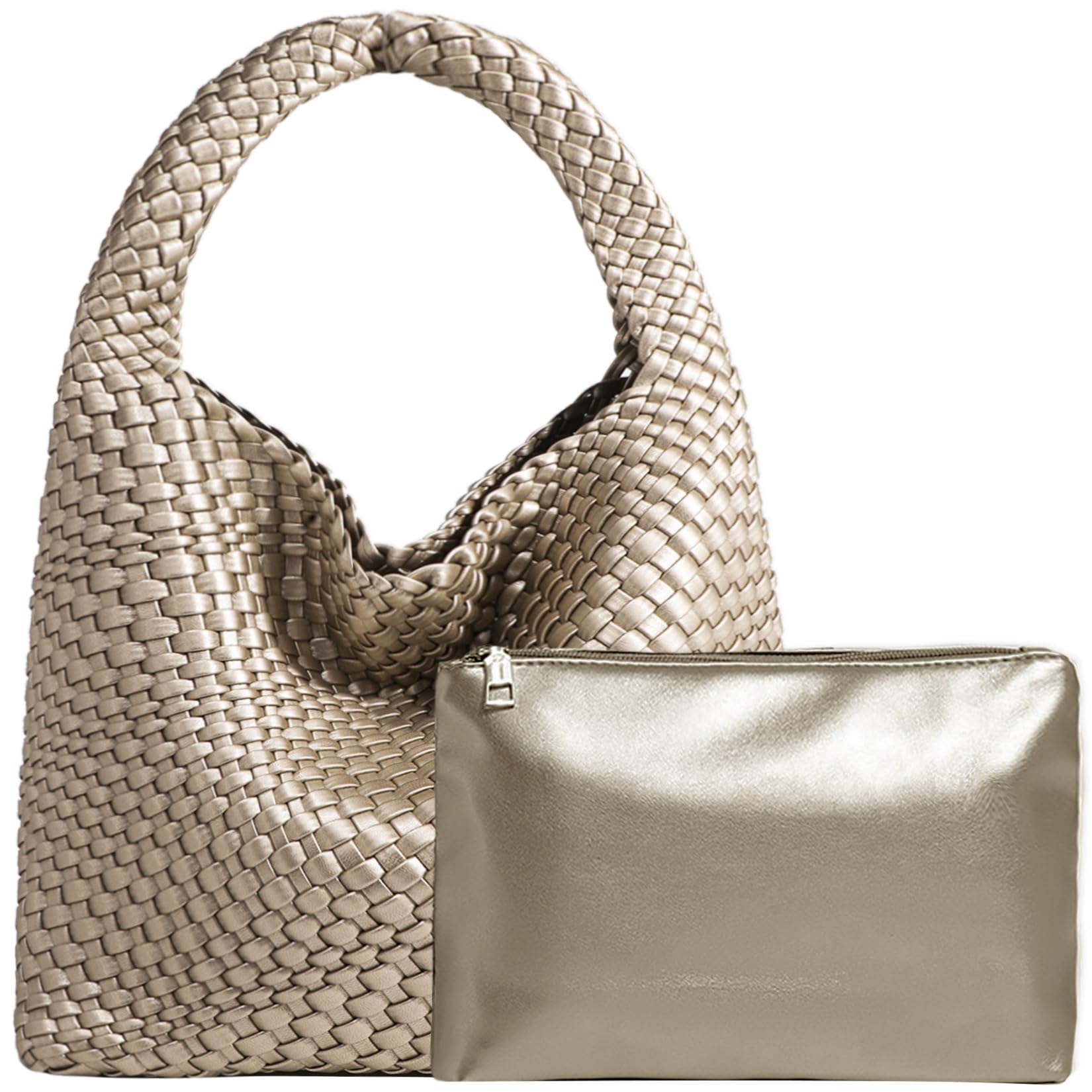 Women Vegan Leather Hand-Woven Tote Handbag Fashion Shoulder Top-handle Bag All-Match Underarm Bag with Purse