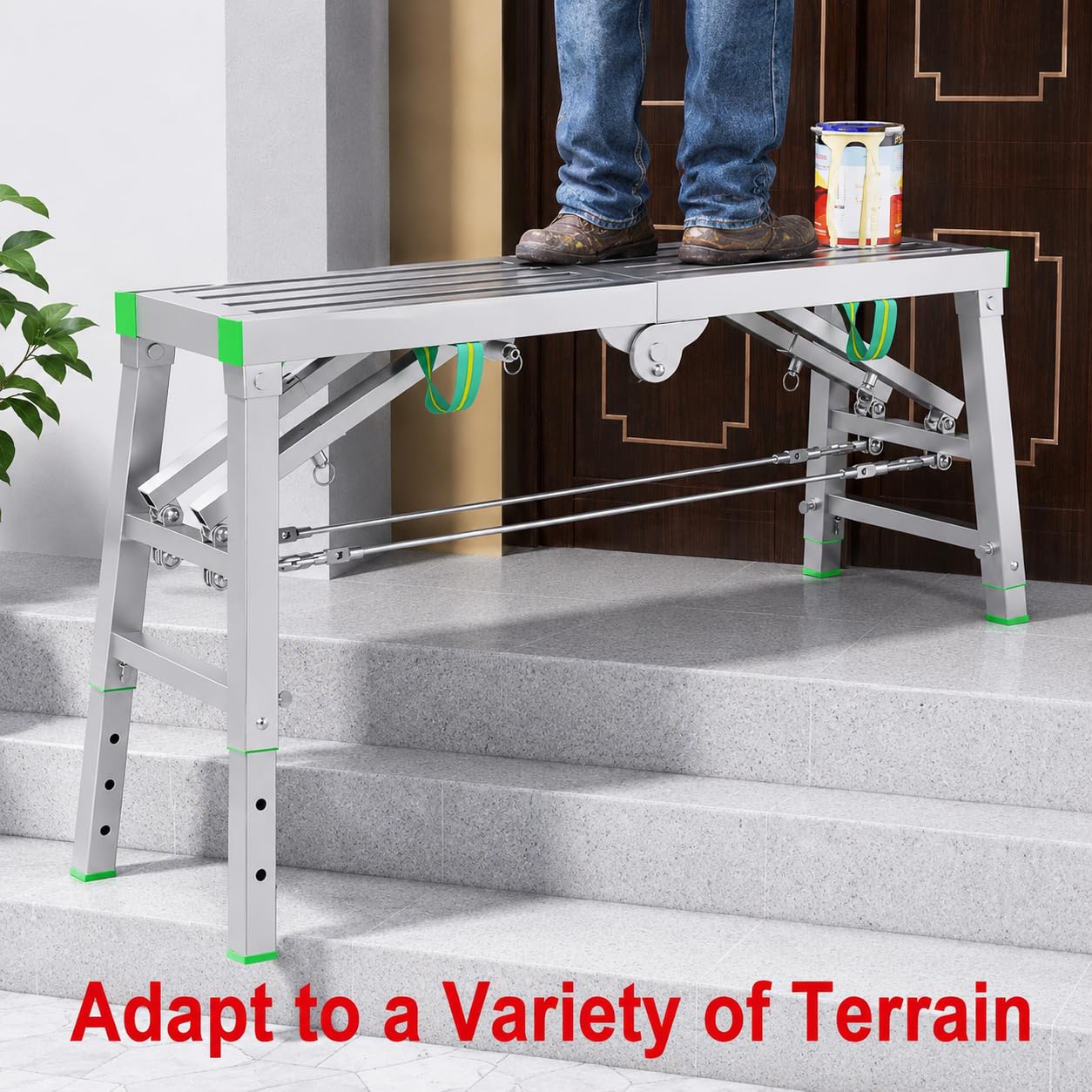 Plataforma de trabajo plegable resistente, capacidad de 400 kg, taburete de escalera ajustable de 2 pies, banco de trabajo portátil para uso doméstico y comercial