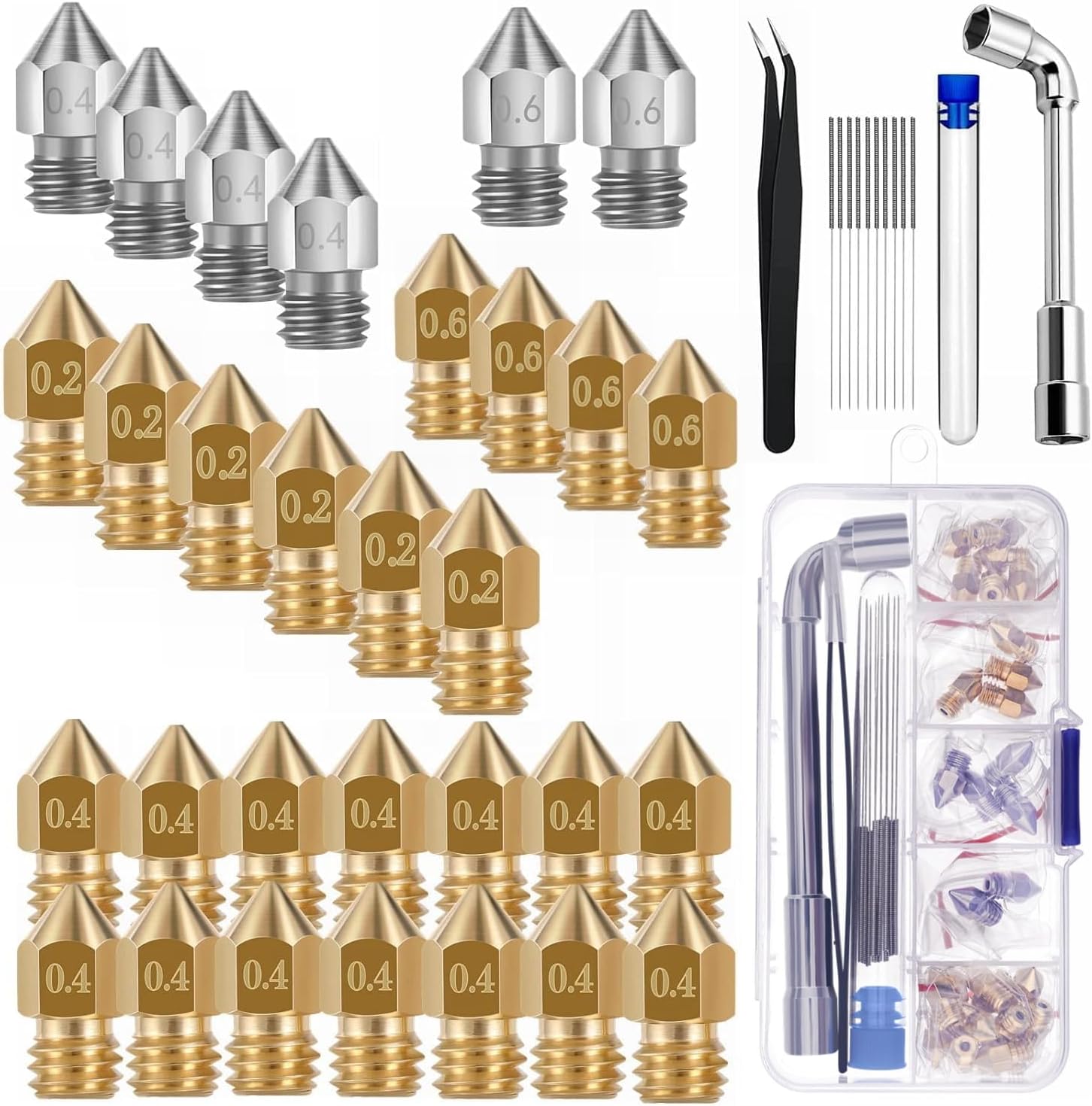 30pcs Nozzles 0.4mm 0.2mm 0.6mm,3D Printer Brass Stainless Steel Hotend Nozzles for Creality Ender 3 V2/Ender 3/Ender 3 Pro/Ender 3 Max/Ender 5 Pro/Ender 3 S1/Ender 3 Neo/CR 10 Series ...