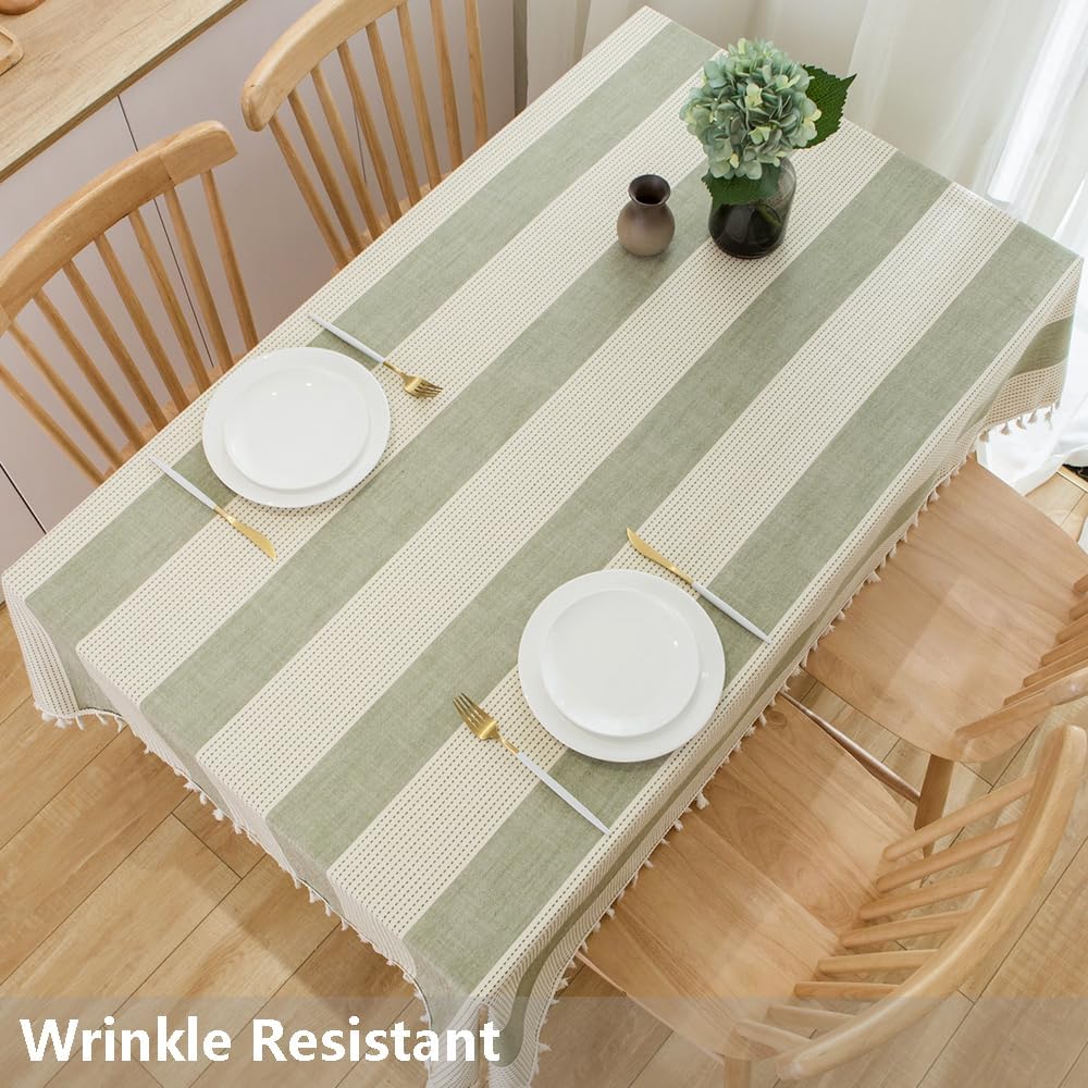 TruDelve Cotton Extra Long Tablecloth 120 Inch Sage Green Striped Table Cloth Washable Cloth Tablecloths for 8 Foot Rectangle Tables (120"x55", Green)