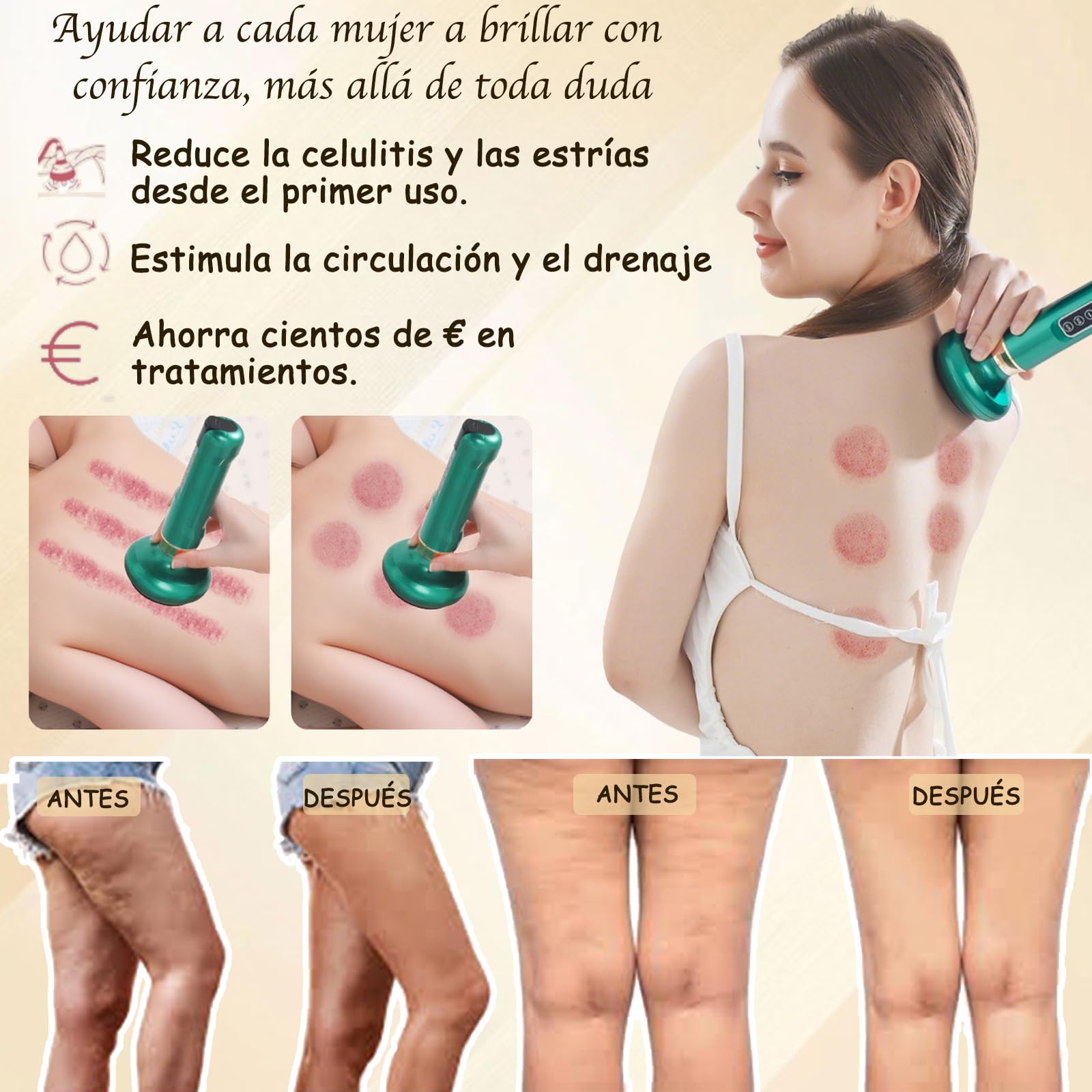 Masajeador Anticelulítico 4 en 1 con Infrarrojos, Reduce la Celulitis y Tonifica Piernas, Glúteos y Abdomen (Gris)