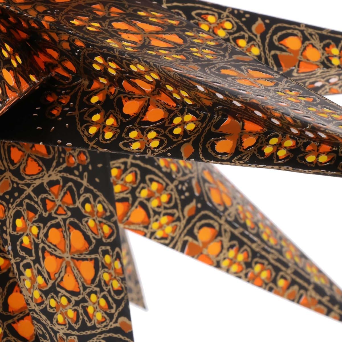 MoreThanHip 3D Weihnachtsstern Jaipur, orange/gelb, Ø60cm, 18 Zacken, handgefertigter Papierstern, Herrnhuter Stil, inkl. 3m Kabel (ohne Lampe), für Weihnachtsdeko