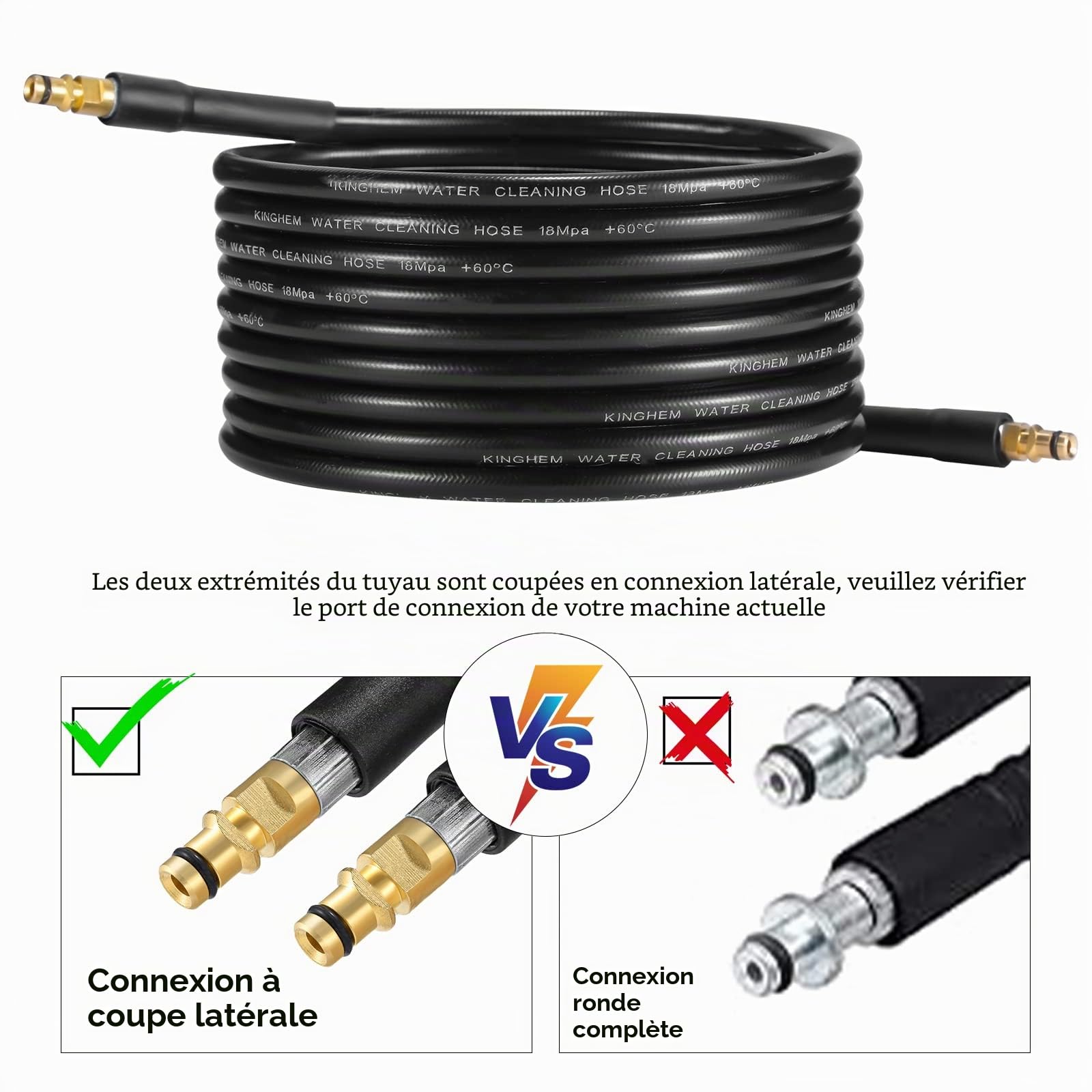 YUET 5M Tuyau de Rechange de Nettoyeur Haute Pression Pour Karcher K2 K3 K4 K5 K6 K7 Rallonge Flexible Connecteur Rapide avec Embouts en Laiton Tuyau d'extension