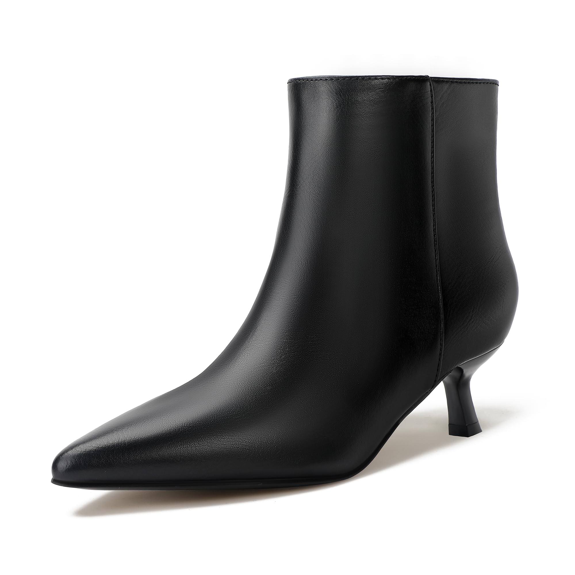 IDIFU IN2 Ankle Boots for Women Low Short Kitten Heel Booties Detachable Metal Strap Zipper Closed Pointed Toe