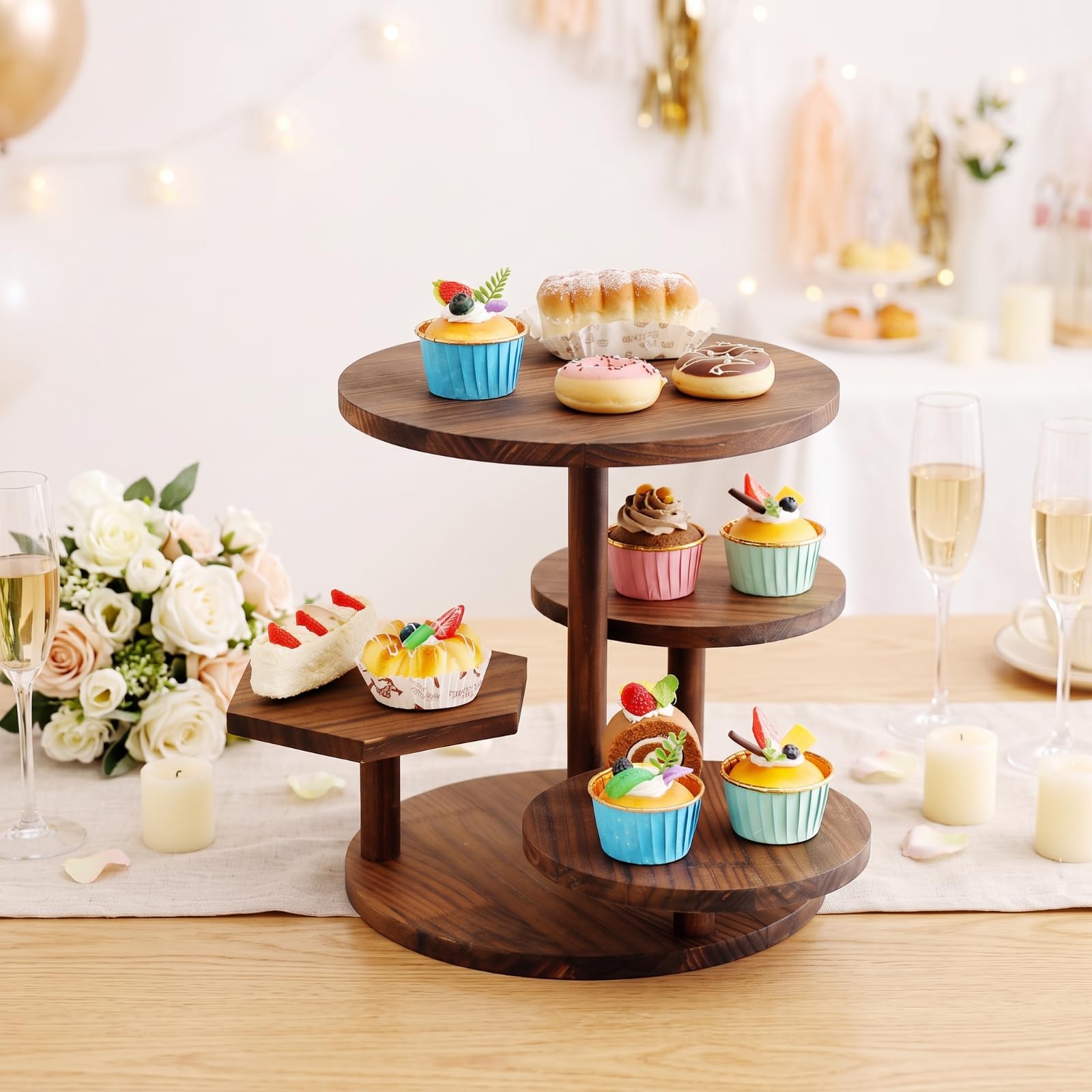 LOVIVER Présentoir à Dessert En Bois Élégant | présentoir En Bois, Robuste, pr collation D'anniverire, Tea Time, Pâtissiers