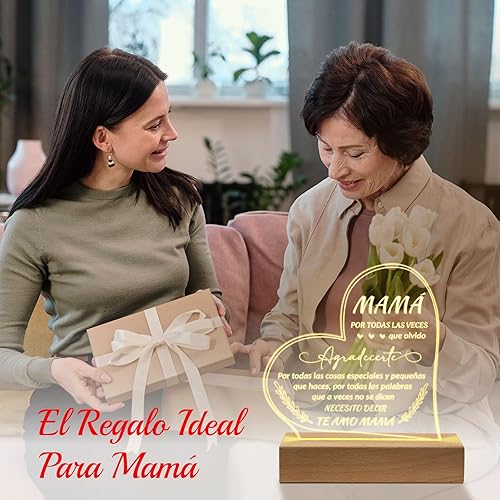 Miniatura 2 de Regalos para mamá - Lámpara base de madera grabada - Regalos de cumpleaños para mamá en español, regalo de cumpleaños para mujer