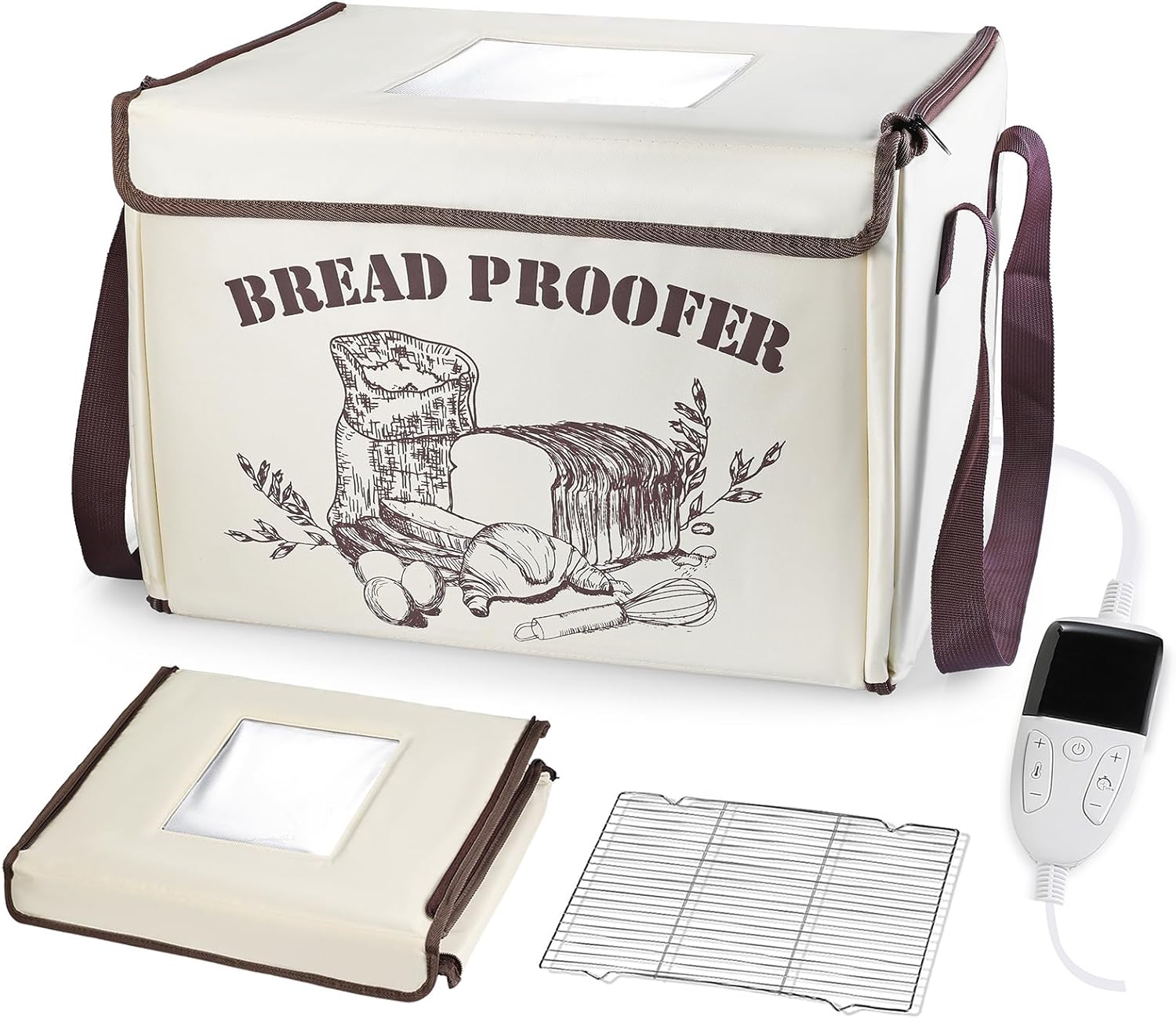 OUEST Folding Bread Proofing Box, Fabric Sour Dough Proofing Box with Temp Control 50-113°F & 12H Timer, Fabric Dough Proofer with Metal Rack for Bread Baking, Pizza, Yogurt, Kombucha