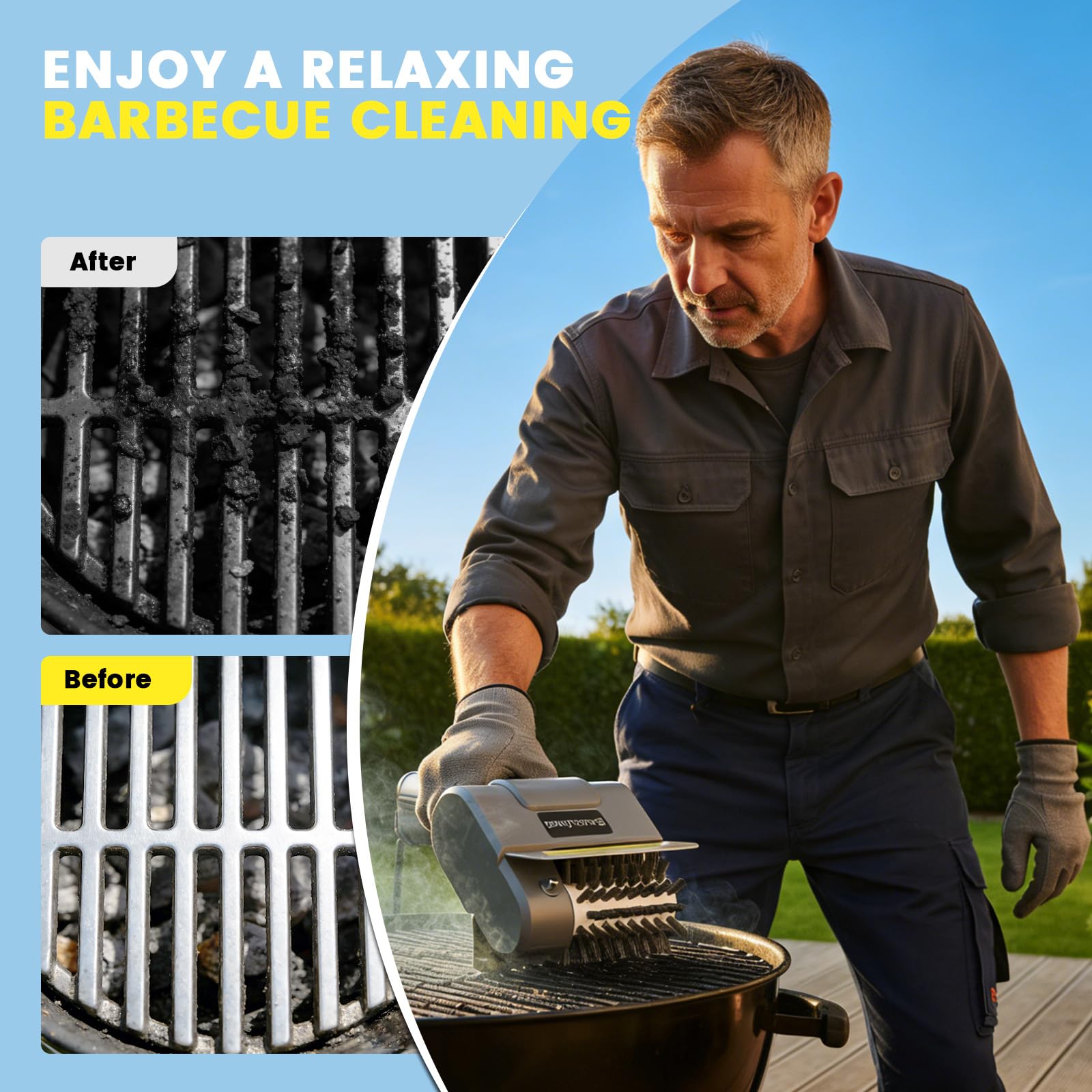 Spazzola elettrica per barbecue da esterno, spazzola elettrica senza fili, 1100 giri/min, con spazzola di ricambio, spazzola elettrica ricaricabile, per tutte le griglie