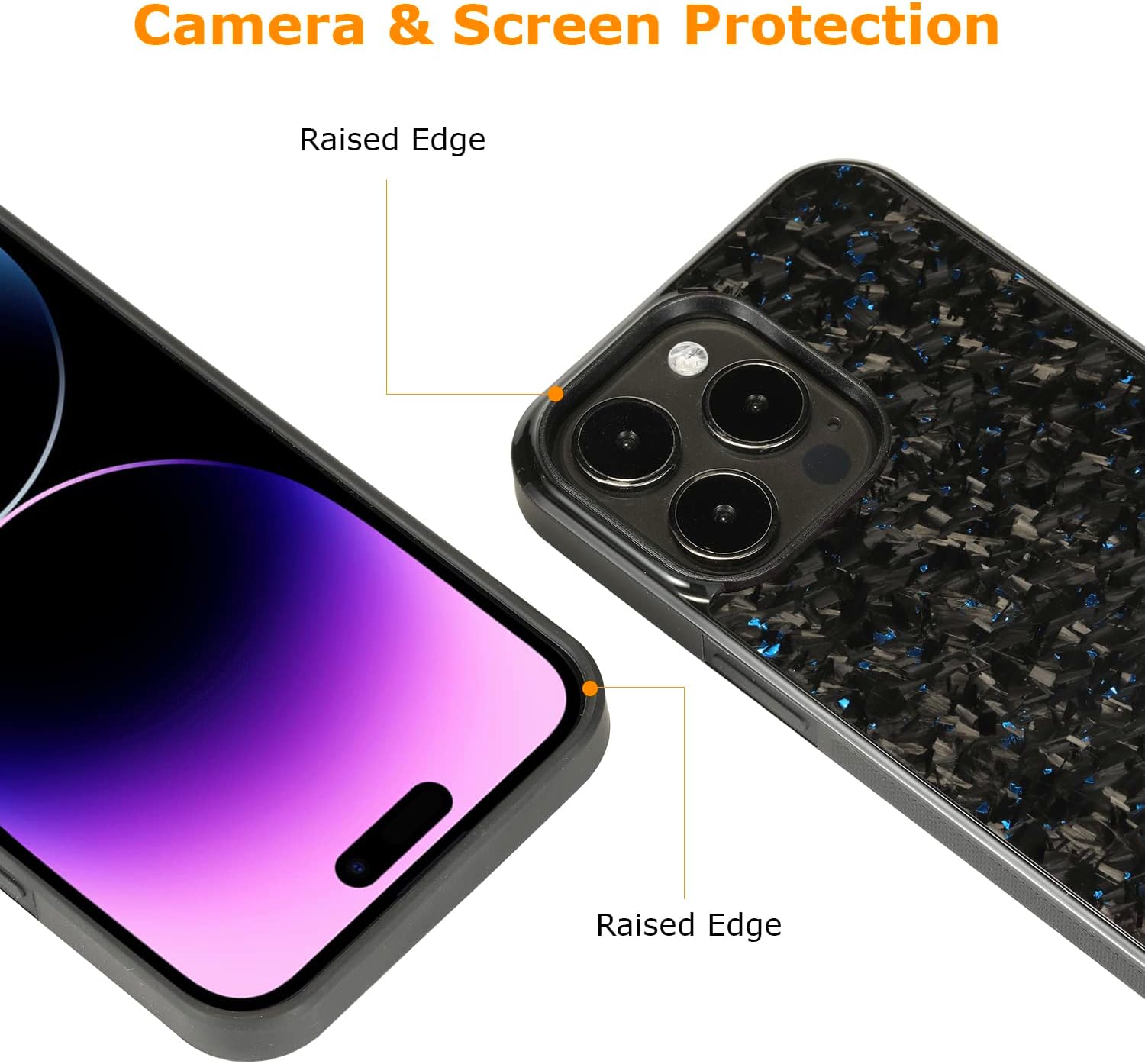 molzar Grip Series for iPhone 14 Pro Max Case with Real Forged Carbon Fiber, Grippy Edges Design, Built-in Magnets, Compatible with MagSafe Chargers and Accessories, Glossy Black/Blue