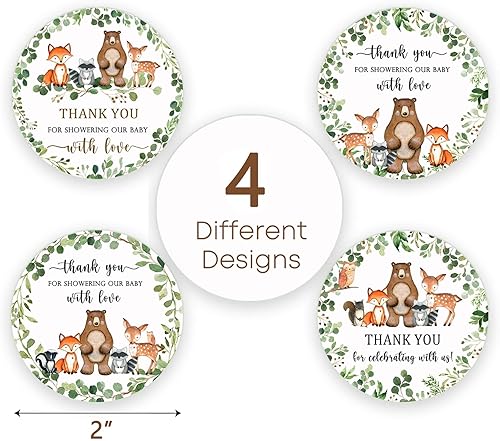 Miniatura 4 de 80 calcomanías de agradecimiento del bosque, calcomanías de 2 pulgadas de animales del bosque, decoración de fiesta de baby shower de bosque