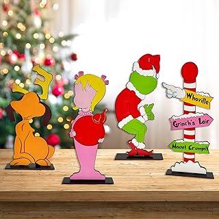 Christmas Table Decorations Signs Christmas Wooden Centerpiece Signs Xmas Theme Wooden Table Toppers for Holidays Party Supplies 4 Pack