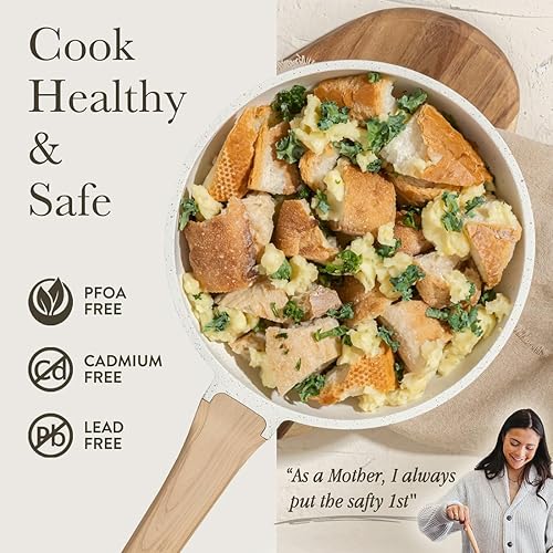 Miniatura 3 de Juego de ollas y sartenes antiadherentes, 10 piezas de utensilios de cocina de piedra de inducción antiadherentes saludables, juego de cocina de